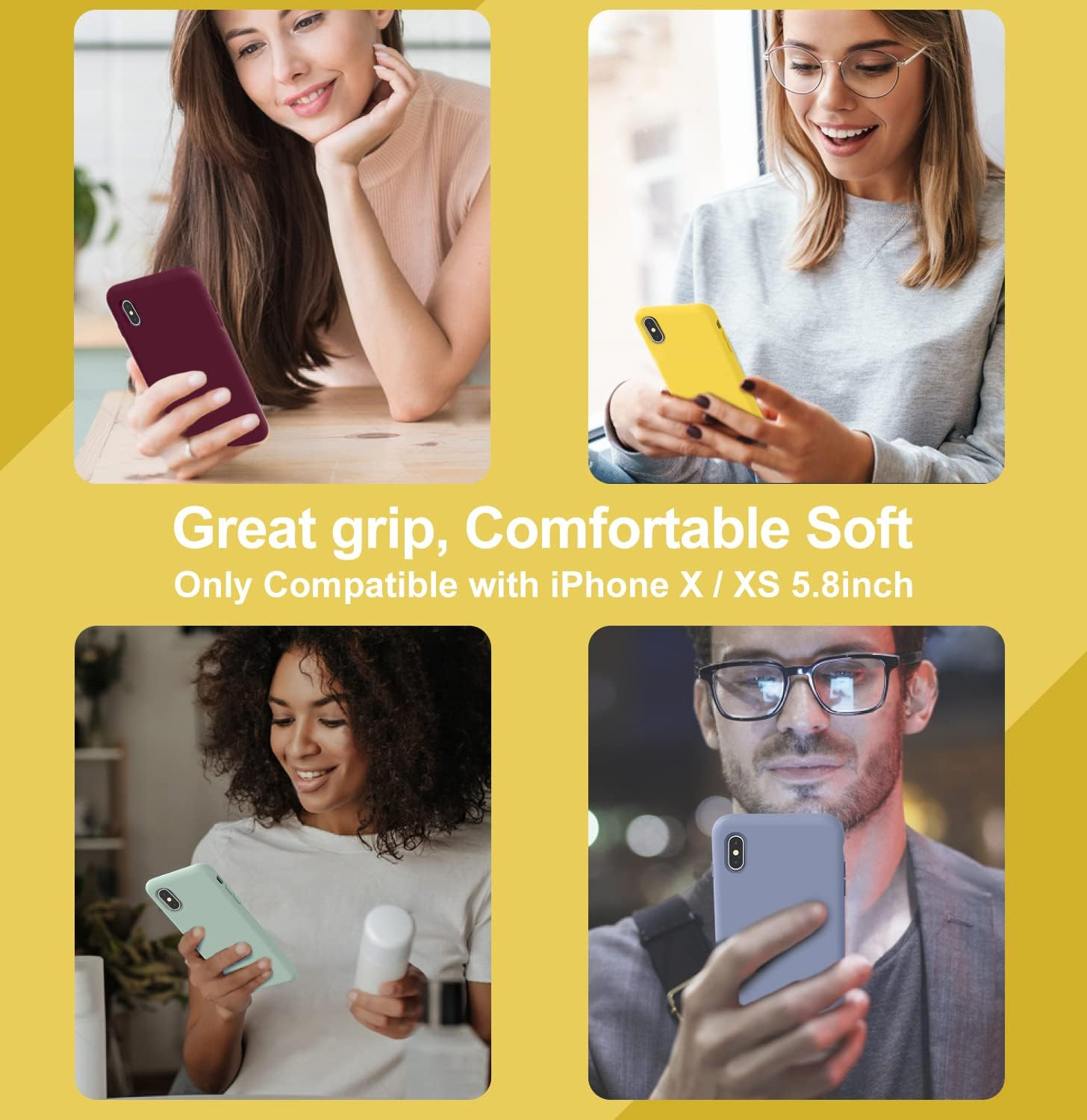 Vooii Iphone Xs Case, Iphone X Case, Soft Liquid Silicone Slim Rubber Full Body Protective Iphone Xs/X Case Cover (With Soft Microfiber Lining) Design for Iphone X Iphone Xs - Lemon Yellow - Lavender Purple image number 7