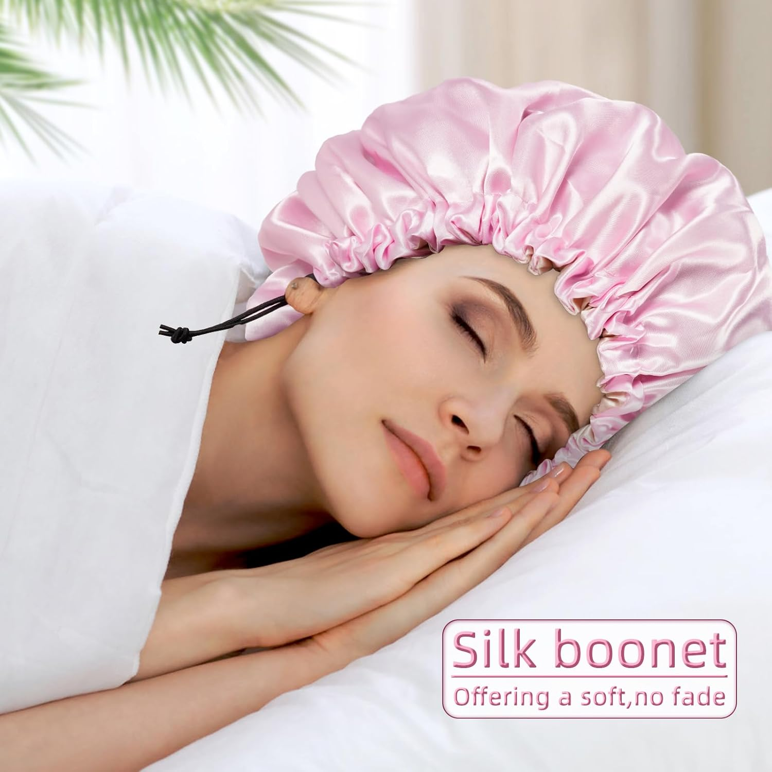 Edoneery Women'S Pink Satin Bonnet for Curly, Braided Hair; Sleeping Bonnets; Size 18-26 Inches; Adjustable Toggle; Classic Style