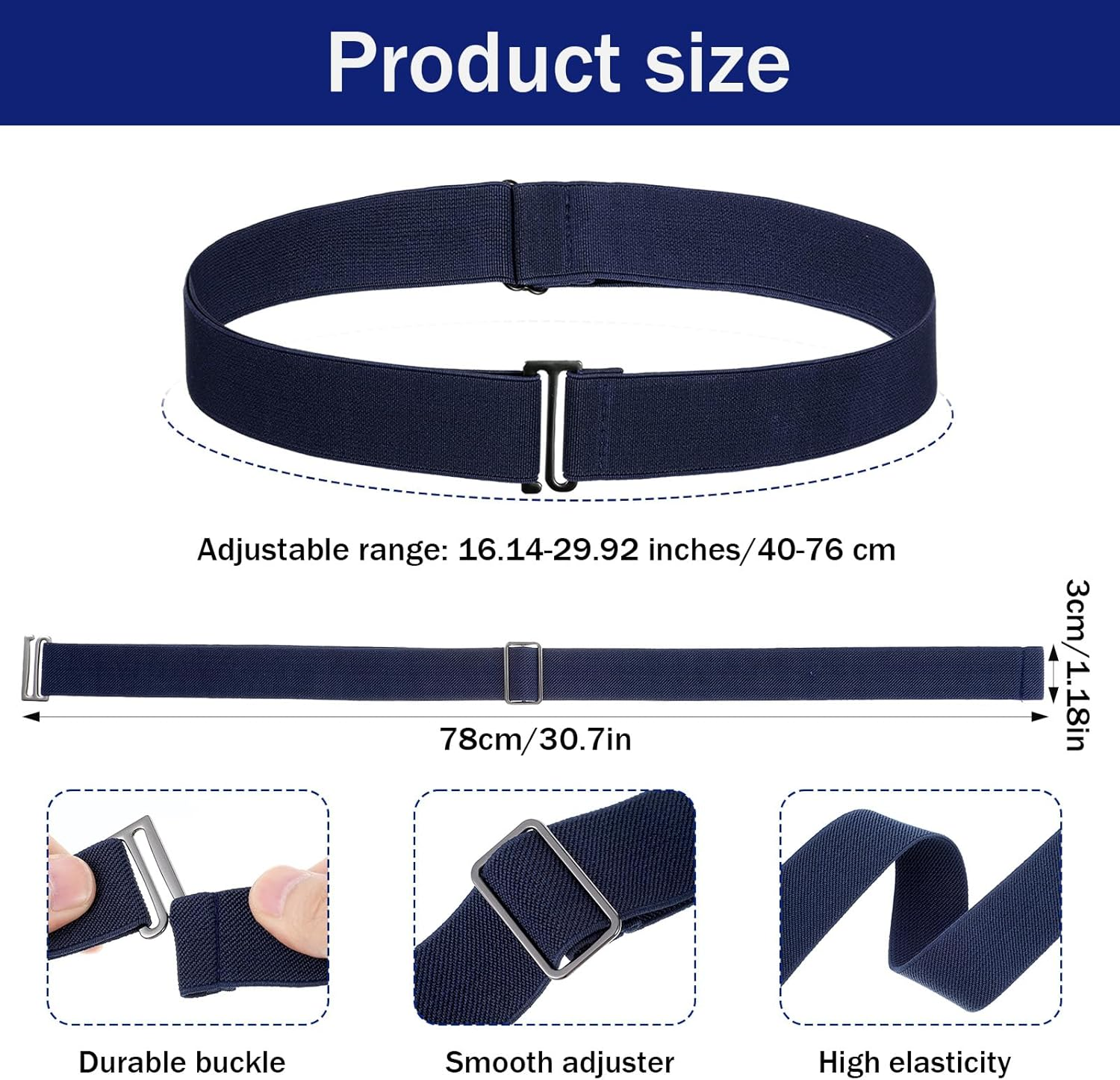 Heclia 3PCS No Show Stretch Belt for Women, Elastic Stretch Belt with Flat Buckle for Pants Jeans Dresses, Adjustable Invisible Strap Belts Fashion Classic Solid Color Lady Wasit Belts - Black image number 6