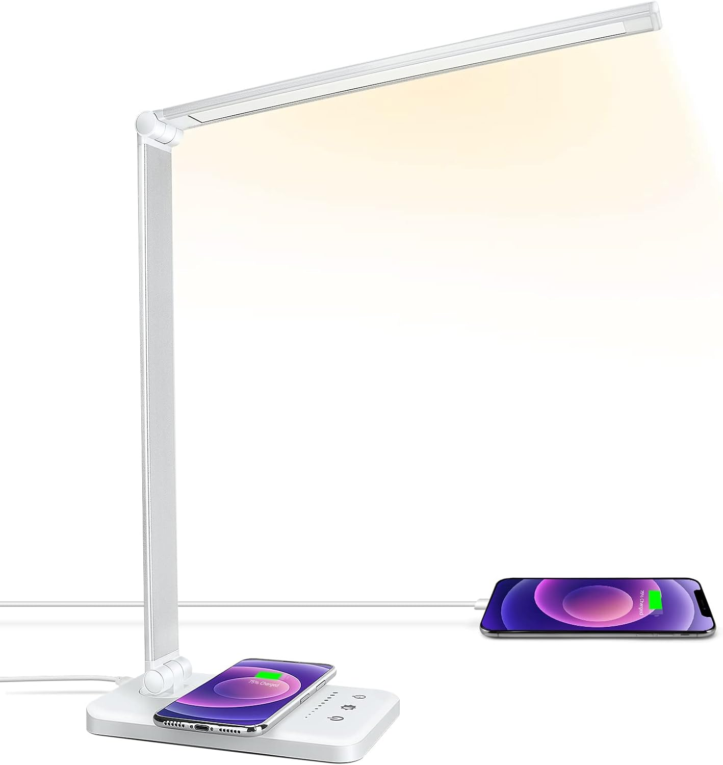 JOSTIC LED Desk Lamp with Wireless Charger, USB Charging Port, Desk Light with 10 Brightness, 5 Color Modes, Dimmable Eye Caring Reading Desk Lamps for Home Office, Touch Control, Auto Timer, White image number 3