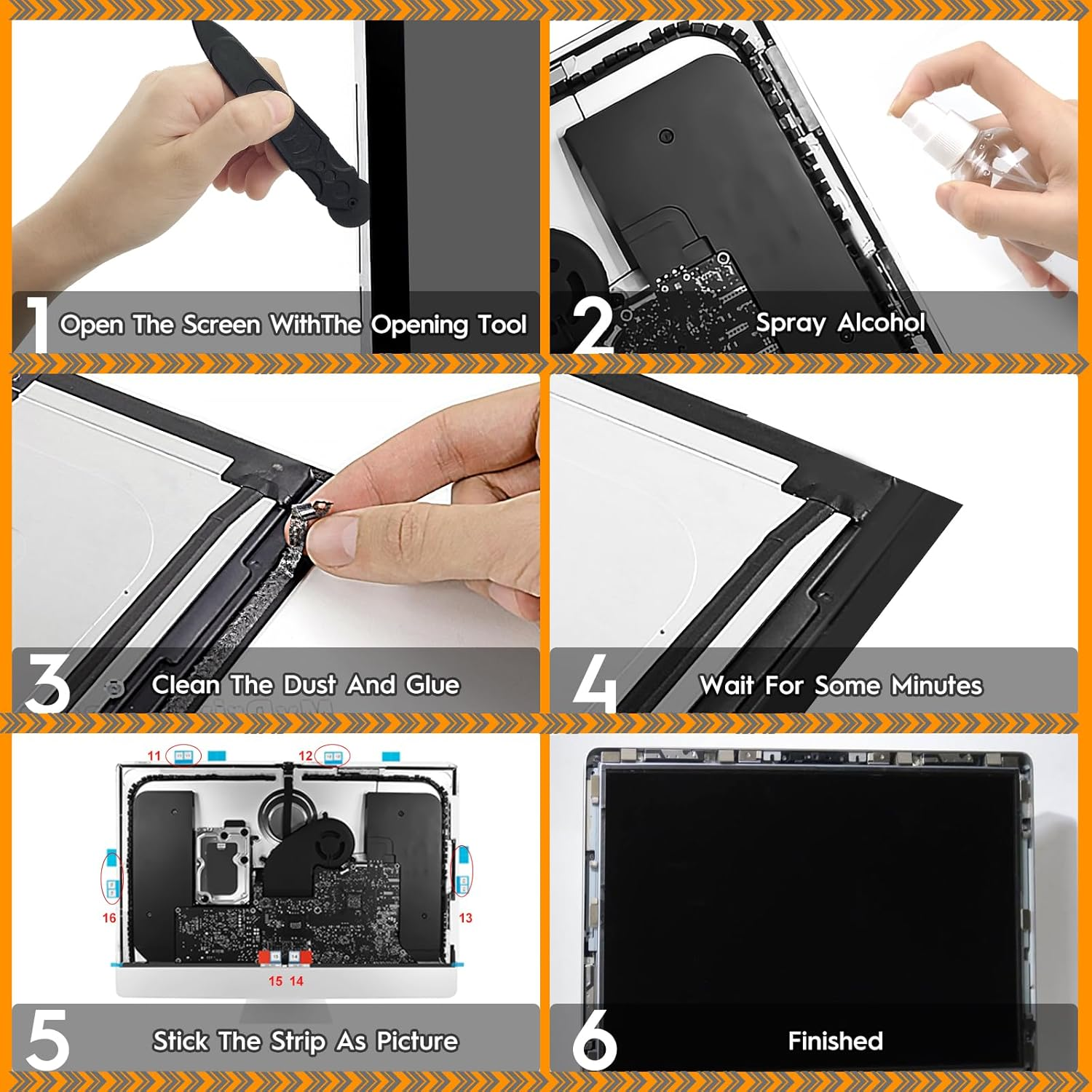 LCD Display Screen Adhesive Strips Sticker Replacement Tape Professional Repair Kit Compatible with Imac 27" A1419 Retina 2012-2015 (With Opening Tool) image number 1