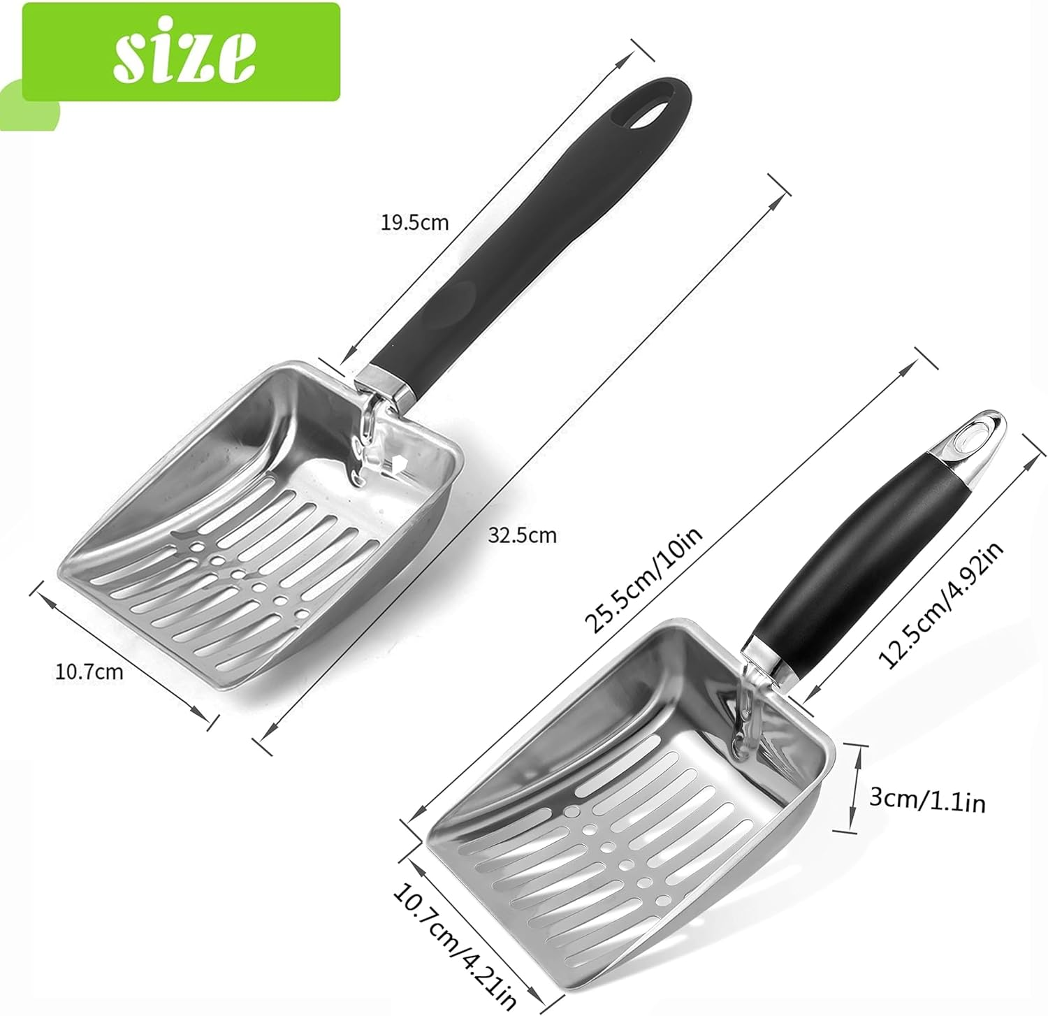 2 Pcs Stainless Steel Cat Litter Scoop at Litter Scoop Stainless Steel,Pet Supplies Litter Scooper Metal Cat Litter,Suitable for Coarse Sand, Jumbo Cat Litter Scoop Sifter Scooper Holder