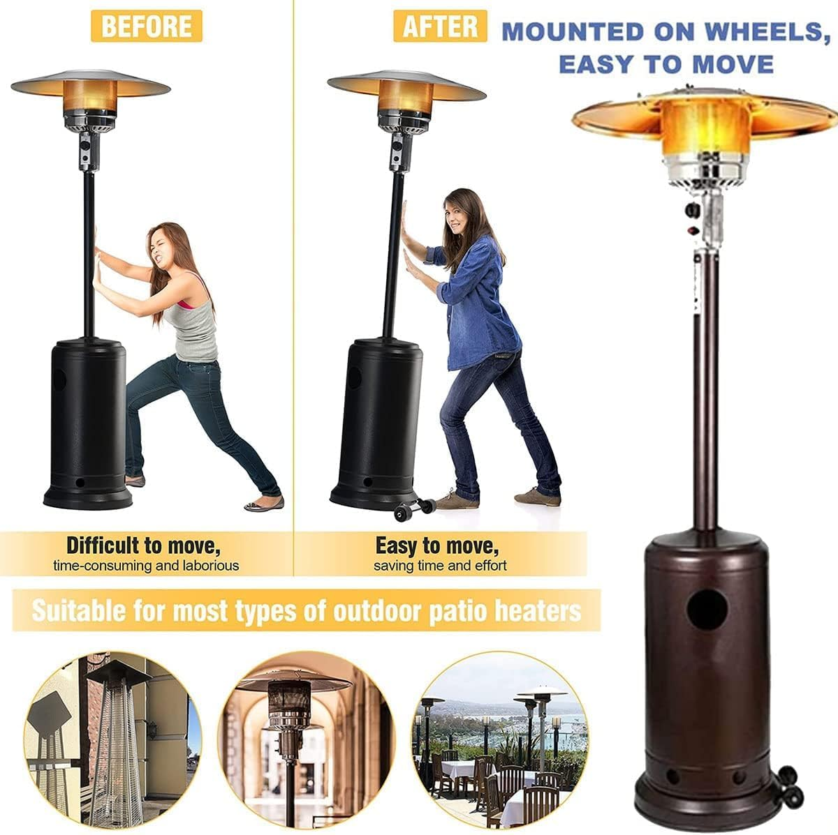 Patio Heater Wheels Patio Heater Universal Replacement Parts Stainless Steel Movable Wheels, Easy to Move image number 4