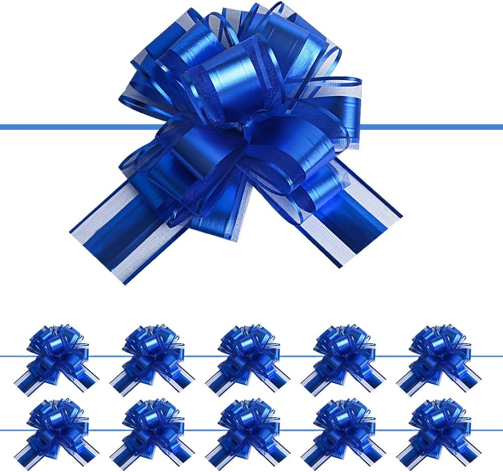 20 PCS Large Pull Bow Gift Wrapping Bows, Pull Bow with Ribbon for Wedding Gift Baskets, Party Gift Wrap Bows, Presents Decorating Bows (Gold)