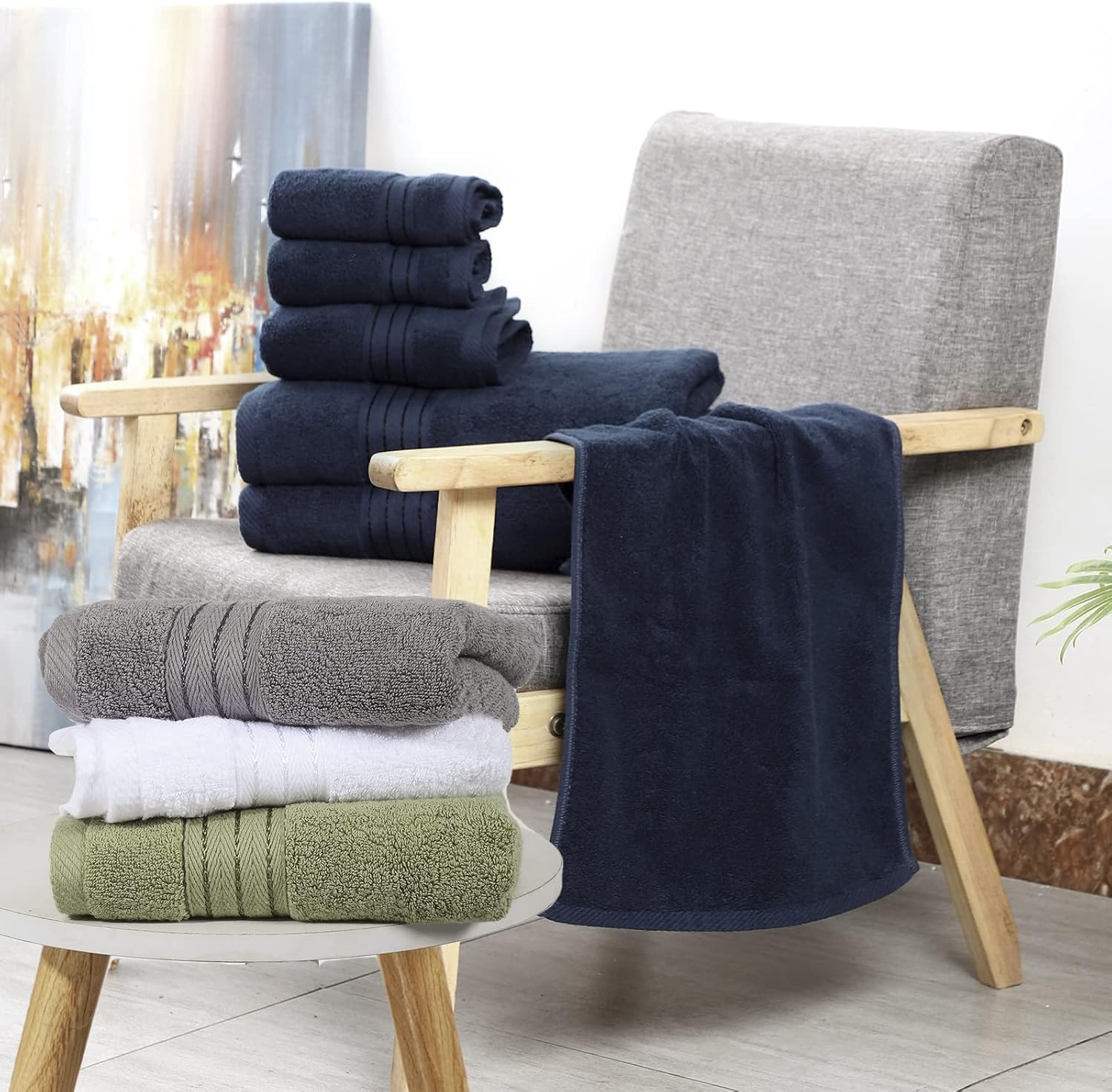 COZYART Navy Blue Bath Towels Set, Turkish Cotton Hotel Towels for Bathroom, Bathroom Towels Set of 6 with 2 Bath Towels, 2 Hand Towels, 2 Washcloths, 650 GSM 6 Piece Towel Set