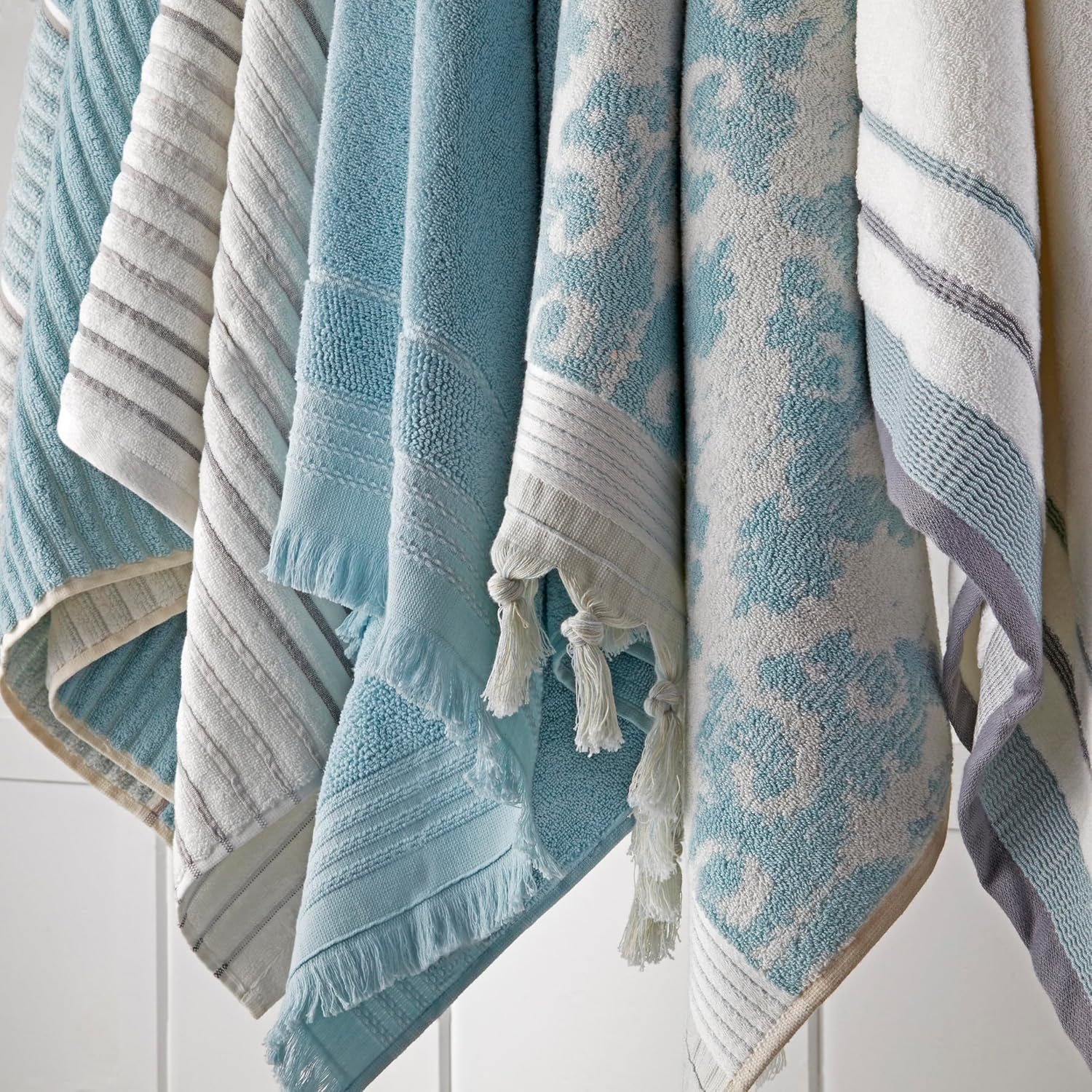 SKL Home by Saturday Knight Ltd. Mirage Fringe 100% Turkish Cotton Hand Towel Set, Aqua image number 4