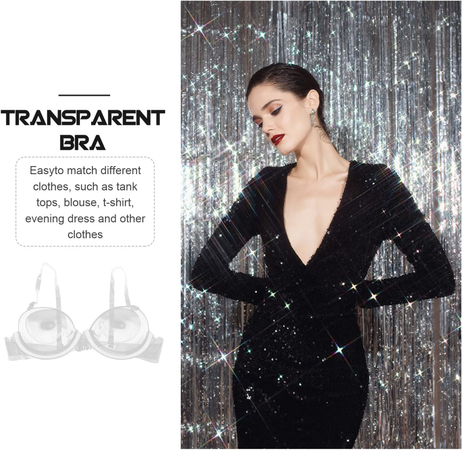 Invisible Bras for Women Womens Seamless Clear Back Bra Disposable Invisible Transparent Underwear Ultra-Fine Shoulder Strap for Travel 36