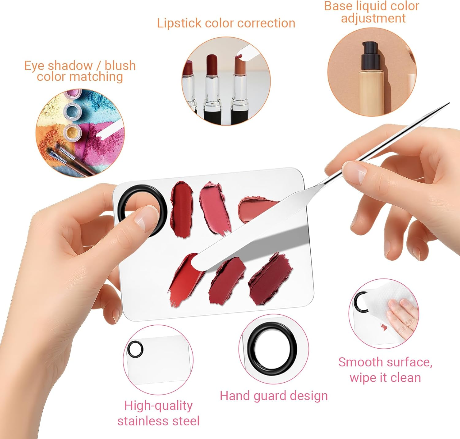 INCAUCA Foundation Mixing Palette with Make up Spatula Tool, Metal Makeup Mixing Tray Mixer, Foundation Plate for Liquid Makeup, Nail Blending, Cosmetic Scoop Skin Scraper for Skincare Facial Beauty image number 1