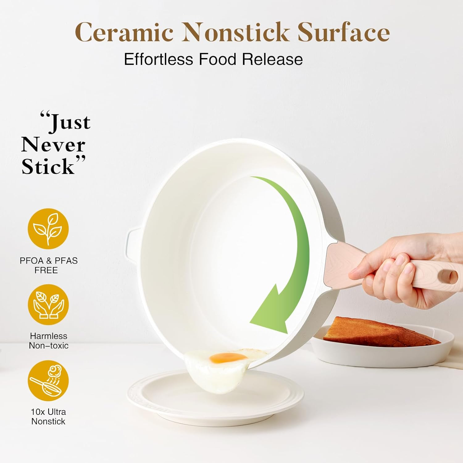 Kordisen Nonstick Ceramic Deep Frying Pan, 11 Inch Non Toxic Skillet with Lid, Healthy Jumbo Cooker, Saute Pan for Cooking, Induction Cookware, PFOA & PFAS Free (Cream) image number 4