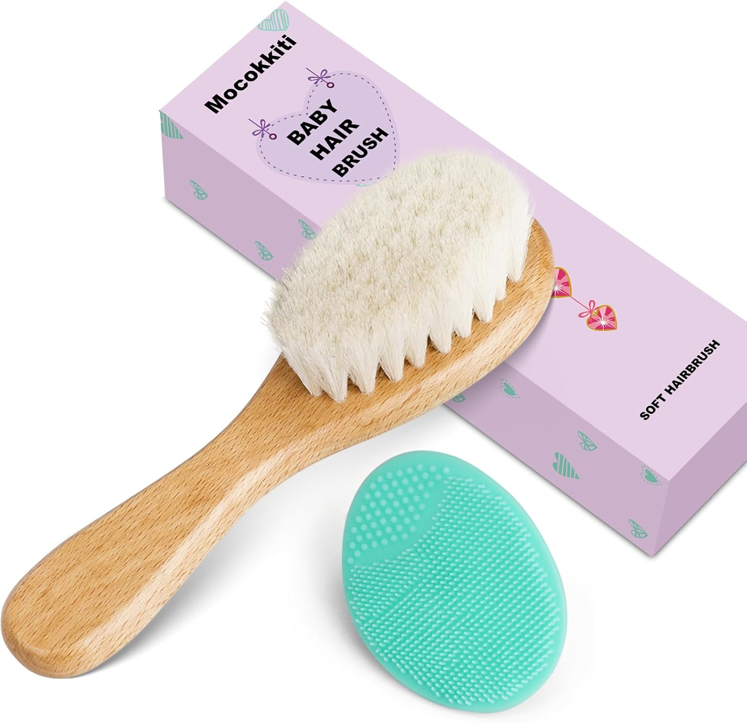 Baby Hair Brush, Goat Bristles Brush and Baby Cradle Cap Brush Set for Cradle Cap Wood Bristle Brush for Newborns and Toddlers (2 Piece) image number 4