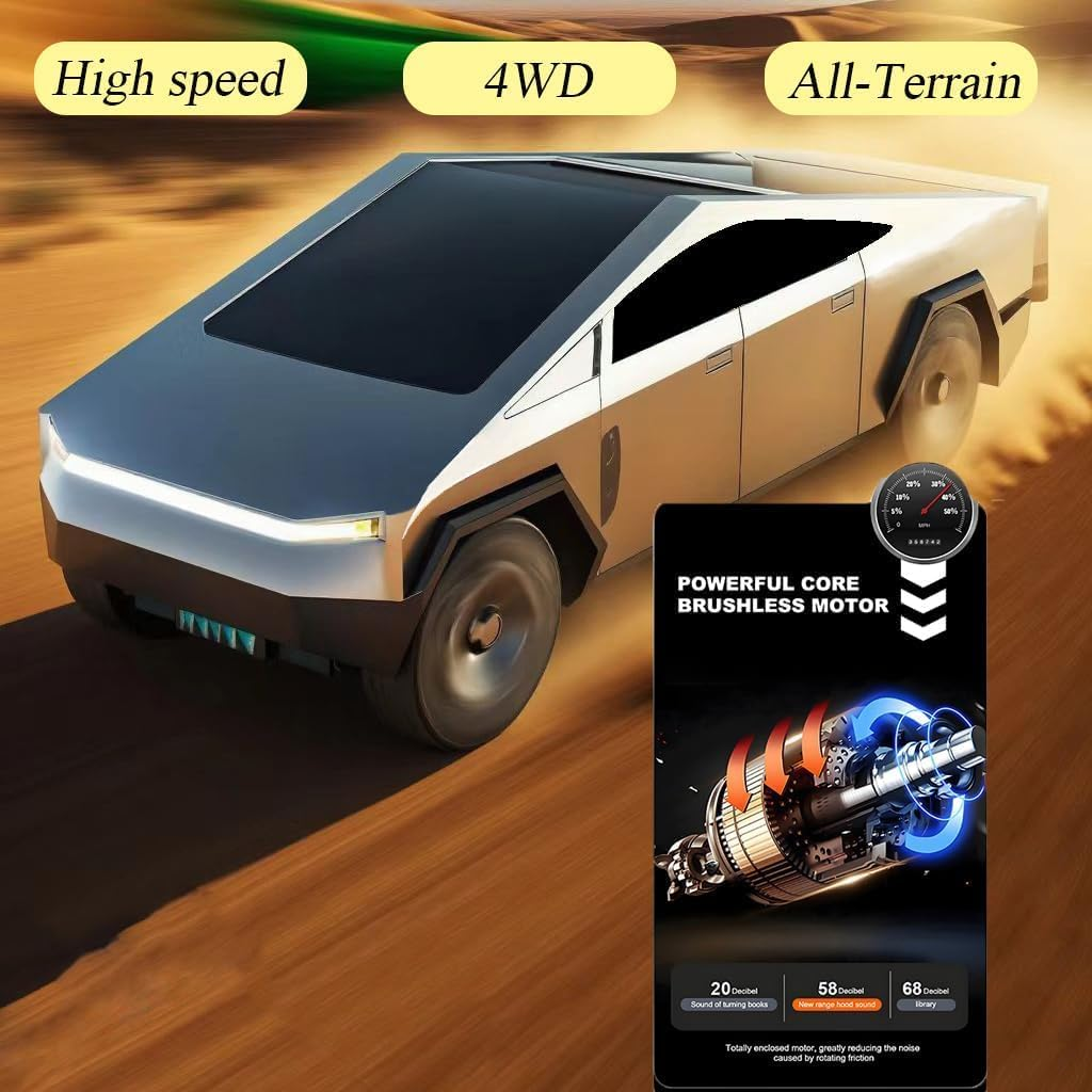 Remote Control Rar, Remote Control Pickup Truck, 1/24 Scale Racing Car Model, Rechargeable Battery & Light and Loadspace, RC Truck for Adults and Boys (Silver) image number 4