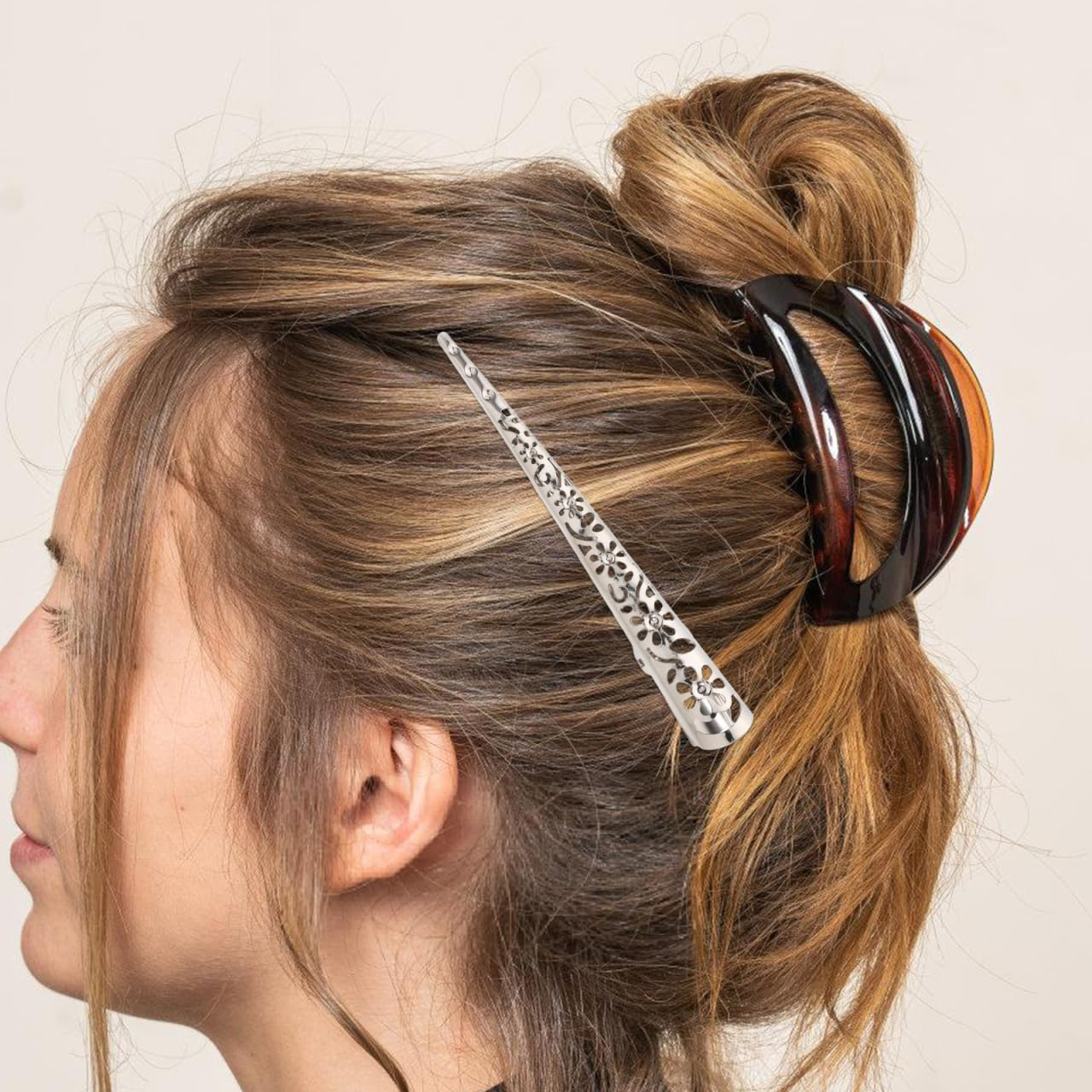 Healeved Set of 4 Stylish Alligator Hair Clips in Silver - Large Duckbill Hair Clips Made of Metal Unusual Vintage Crocodile Clips Fashionable Beak Hair Clips Unique image number 6