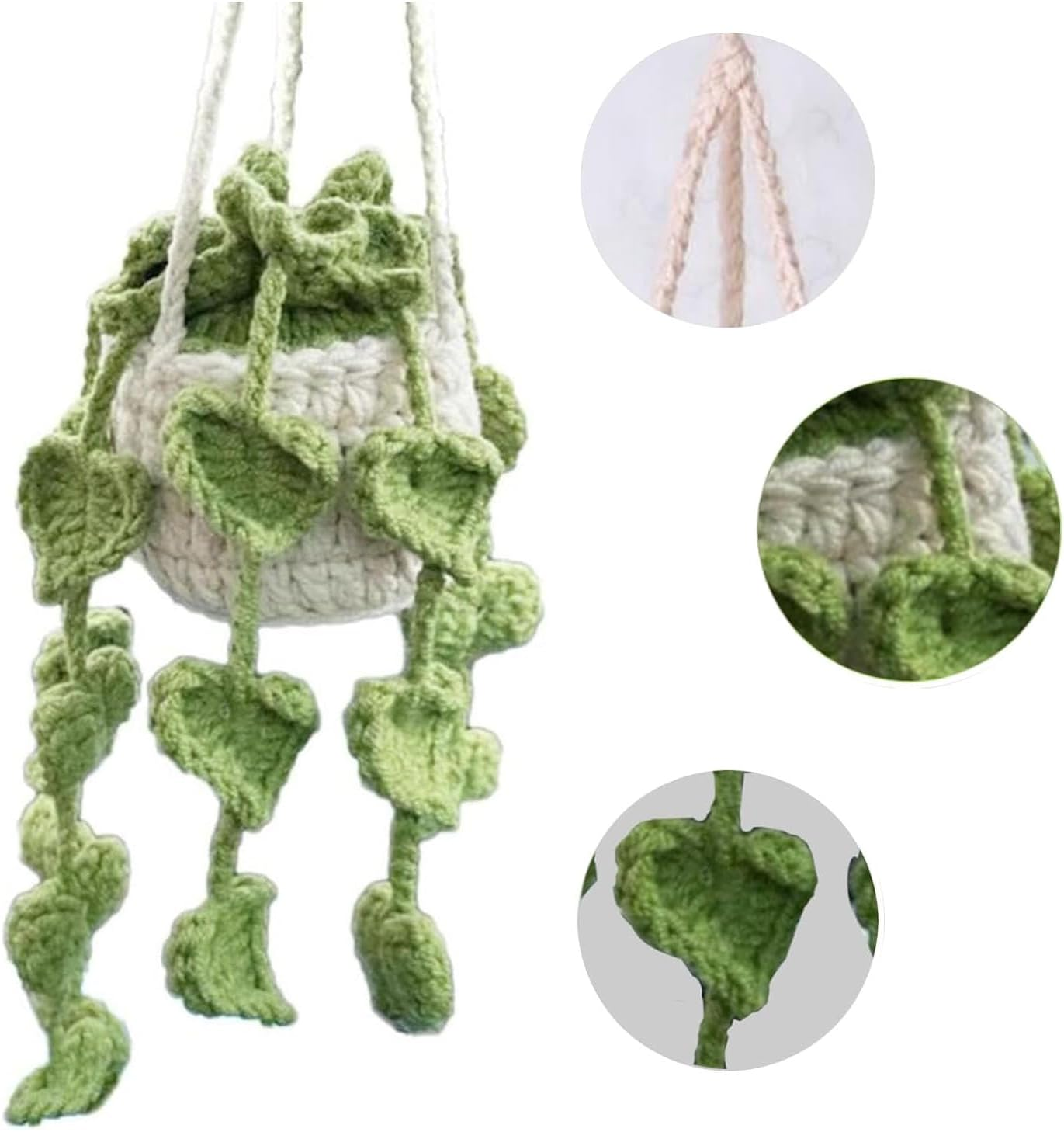 Crochet Hanging Plant for Car, 2 Pcs Car Decoration Hand Knitted Car Pendant for Women Cute Car Plant Accessories Knitted Plant Car Mirror Hanger Boho Car Plant Crochet Hanging Basket image number 6
