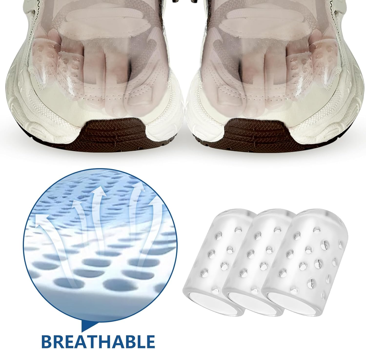 30 Pcs Anti-Friction Silicone Toe Protector, Breathable Soft Clear Gel Toe Covers Caps Guards for Men Women, Toe Sleeves for Corns, Blisters and Pain Relief, 6 Pcs Big Size + 24 Pcs Little Size image number 2