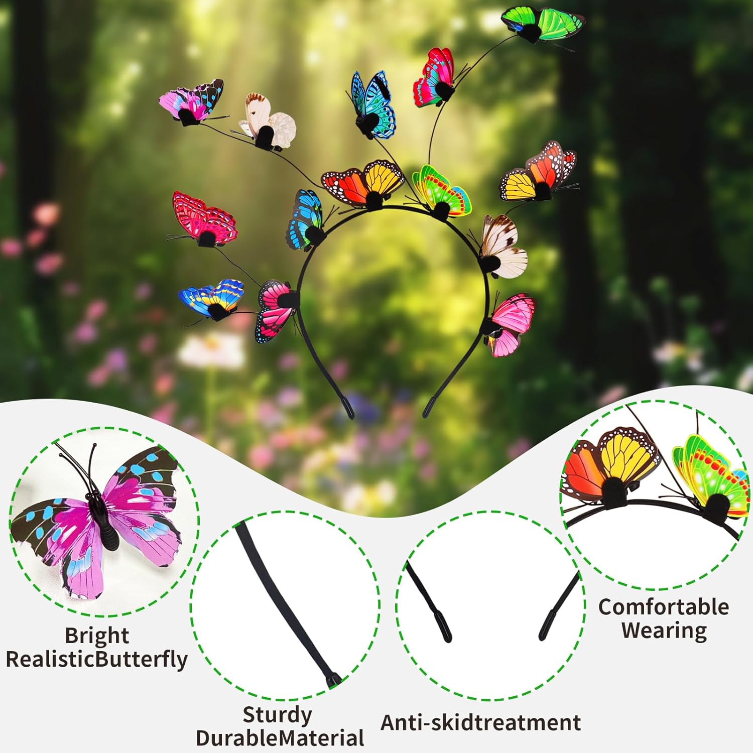 Butterfly Headband, Headband Butterfly Fascinator Headband with 8 Butterfly Hair Clips, Butterfly Headpiece Women Girls for Wedding Party Costume Women Girls image number 3