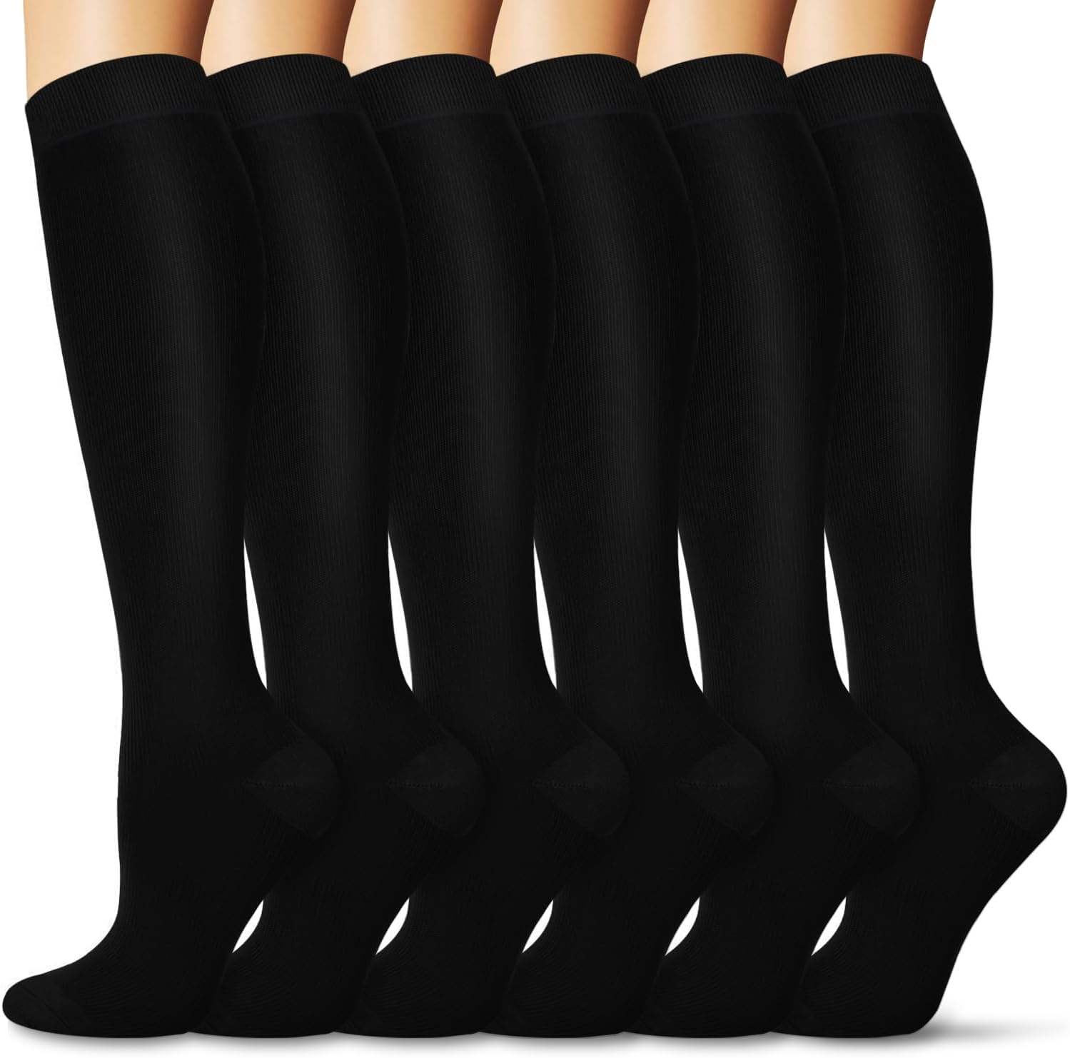 FULLSOFT 6 Pairs Compression Socks for Women and Men, 15-20 Mmhg Support Knee High Socks for Nurses,Athletic,Flying
