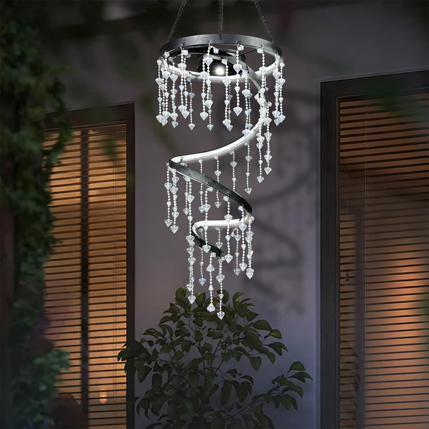 Solar Hanging Crystal Chandelier Outdoor Garden Decorative Lights Bright White 5Ft LED Strip Waterproof Hanging Lantern for Valentine Gifts Garden Gazebo, Party, Wedding Style 2