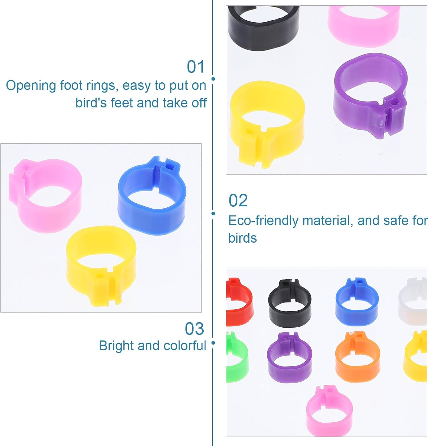 Kisangel Pigeon Foot Rings Bird Leg Bands 100Pcs Plastic Identification Rings for Pigeons Parakeets Cockatiels and Small Birds Bird Supplies image number 2