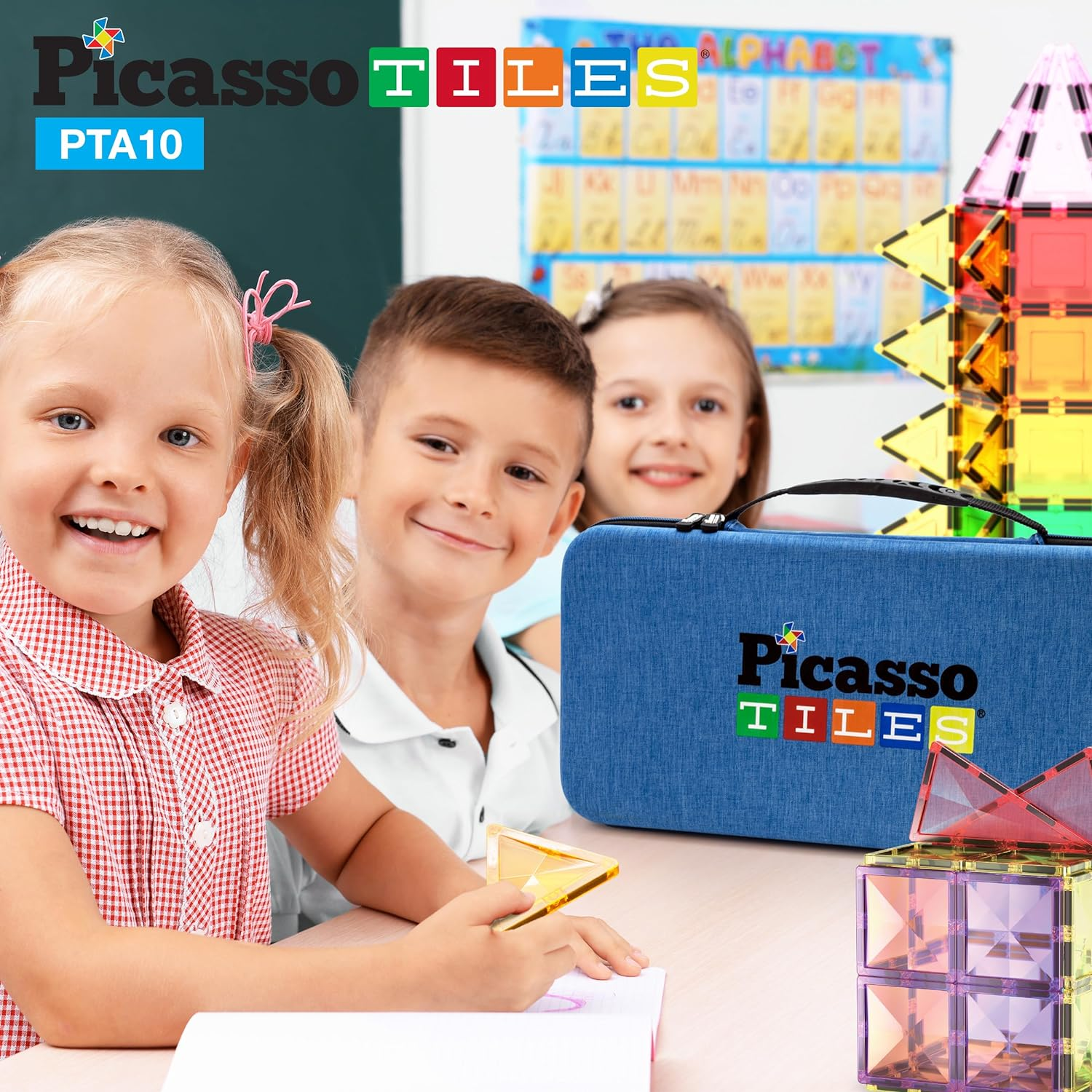 Picassotiles Picassotoys Toy Carry Case Magnetic Tiles Construction Blocks Travel Bag EVA Storage Organizer Box Action Figure Character Accessory STEM STEAM Toys Portable Water Resistant Oxford Cloth