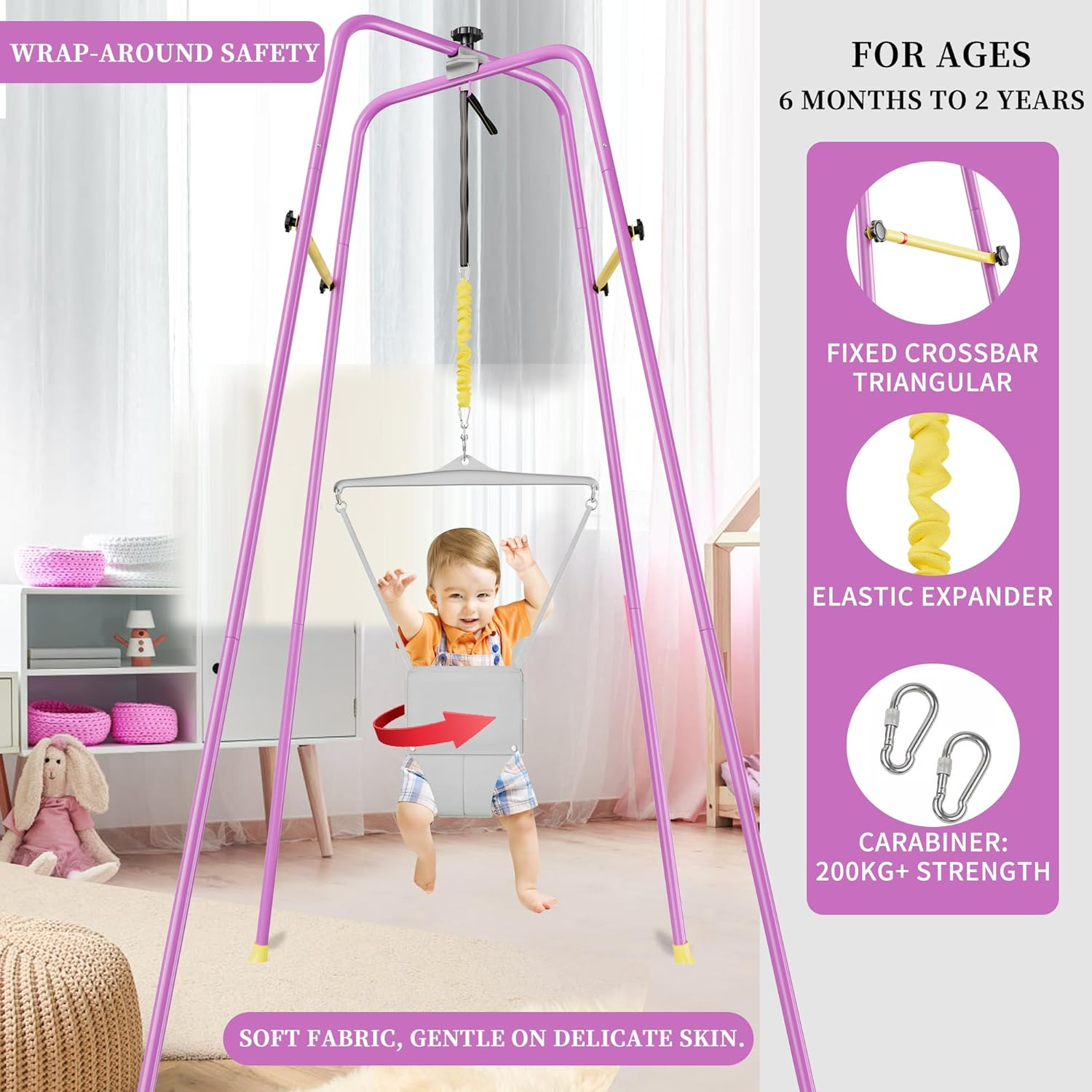Baby Jumper with Stand &ndash; Height-Adjustable Bouncer & Exerciser for 6-24 Months, Indoor/Outdoor Use, Tool-Free Setup image number 6