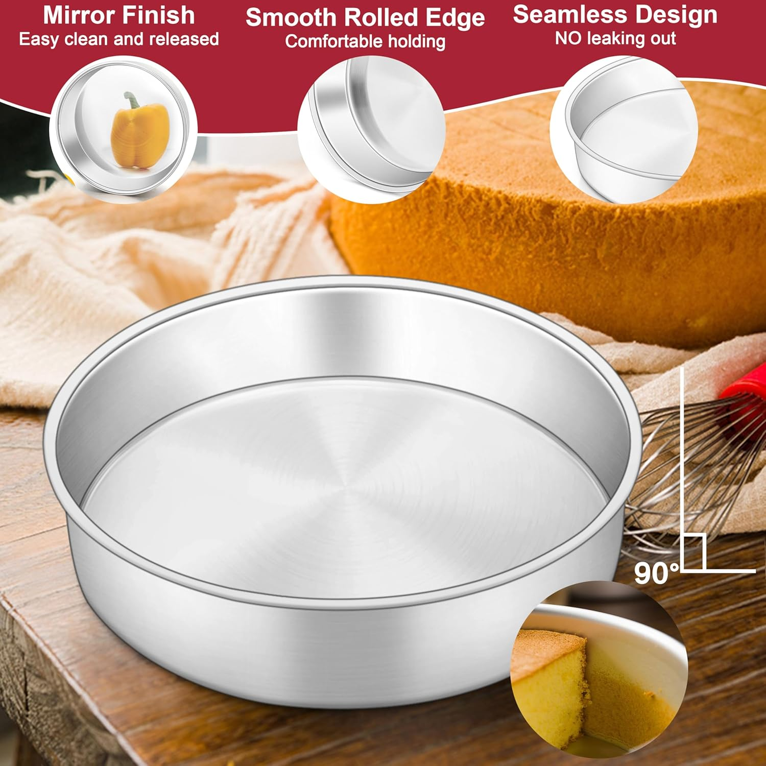 Haware 8 Inch Cake Tin, Stainless Steel round Baking Pan Set of 2, Birthday Wedding Layer Cake Tin for Baking Roasting Serving, Healthy & Non-Toxic, Mirror Polished & Dishwasher Safe (20Cm) image number 2