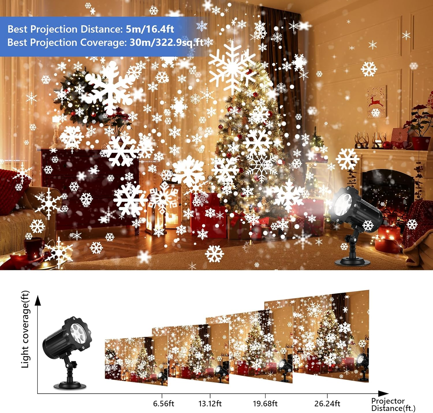 Christmas Projector Lights Outdoor/Indoor, Waterproof LED Christmas Snowflake Projector Lights for Halloween, Christmas, Home Birthday Party and Garden Decoration image number 1