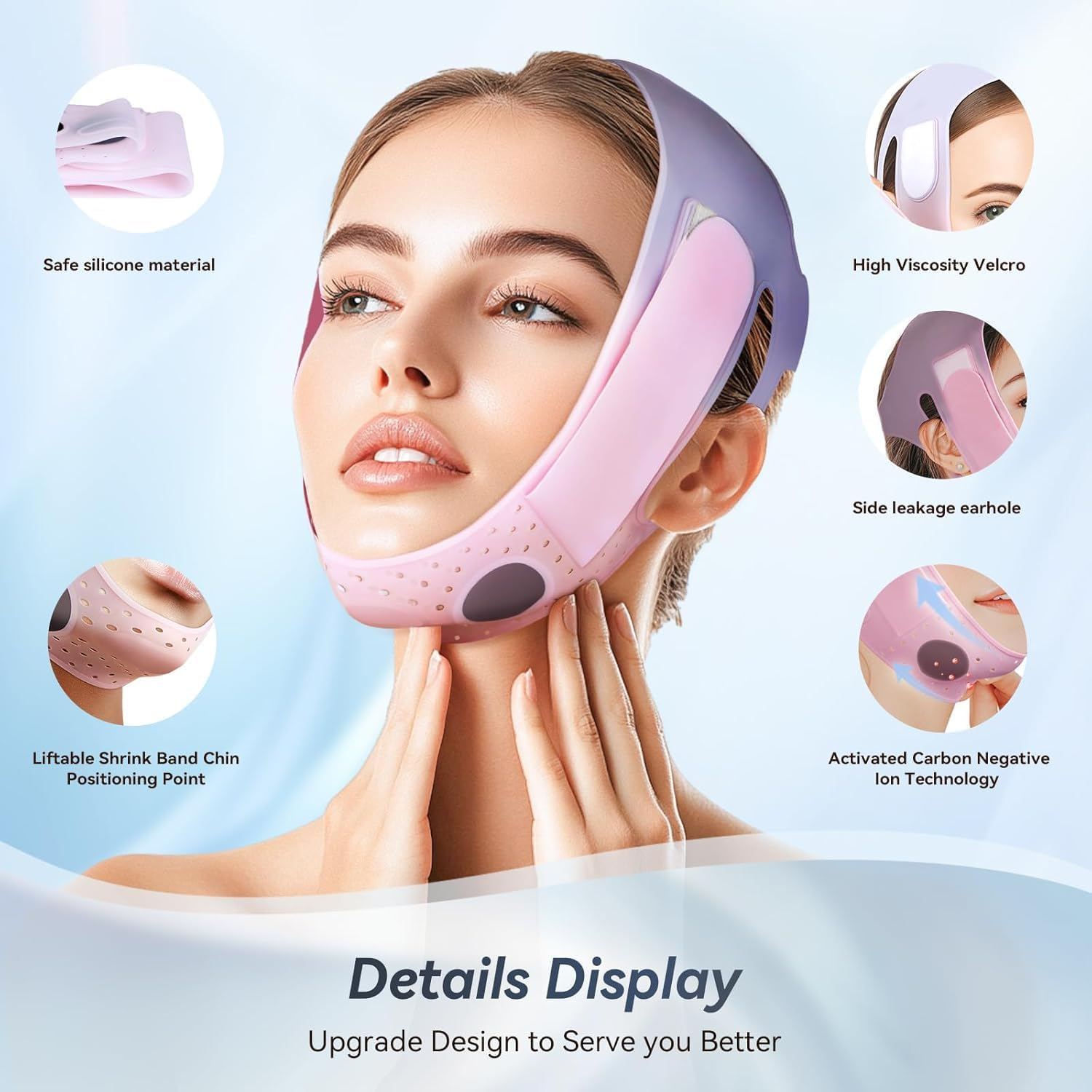 Chin Strap for Face Contouring，Reusable V Line Soft Silicone Mask - Double Chin Shaping, Adjustable, Breathable Fabric，Jawline Shaper for Women & Men anti Snoring Devices for Sleep Home Working Travel Yoga image number 6