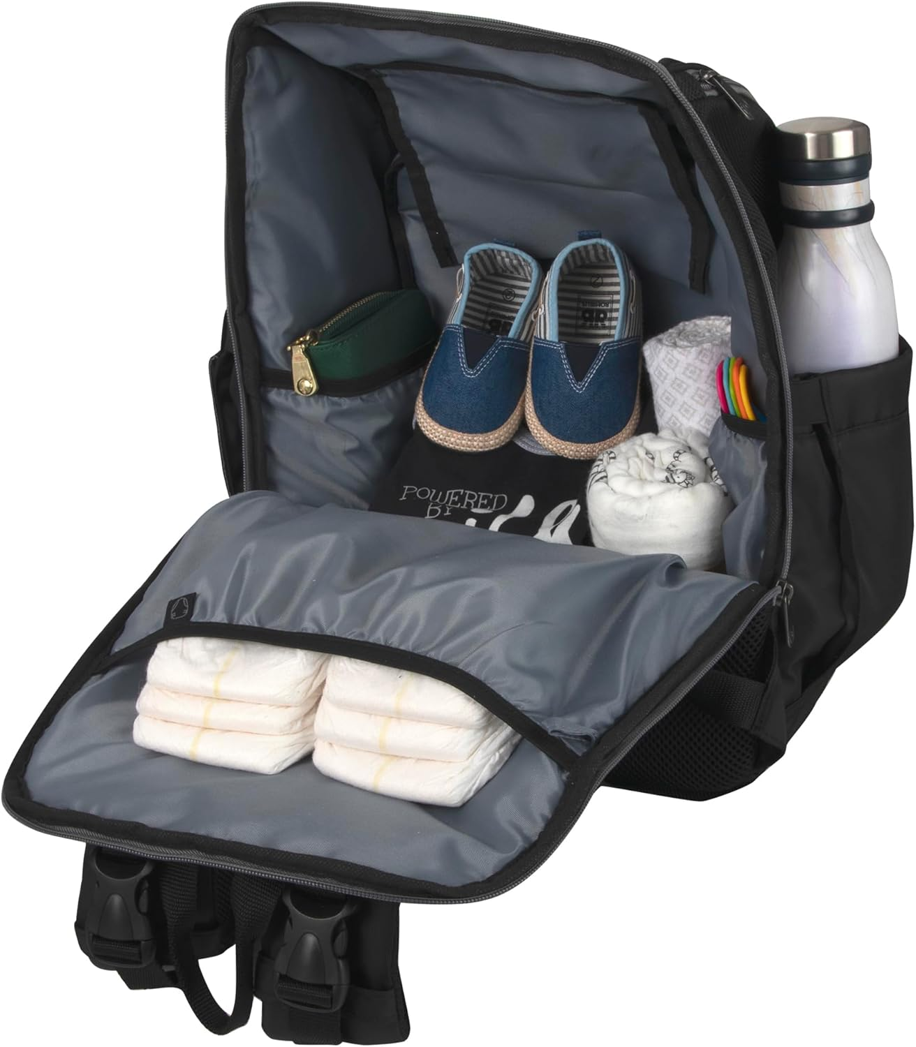 Fisher-Price Fastfinder 3 Piece Set Diaper Bag Backpack for Moms & Dads with Changing Pad and Wipes Pocket - Blue image number 3