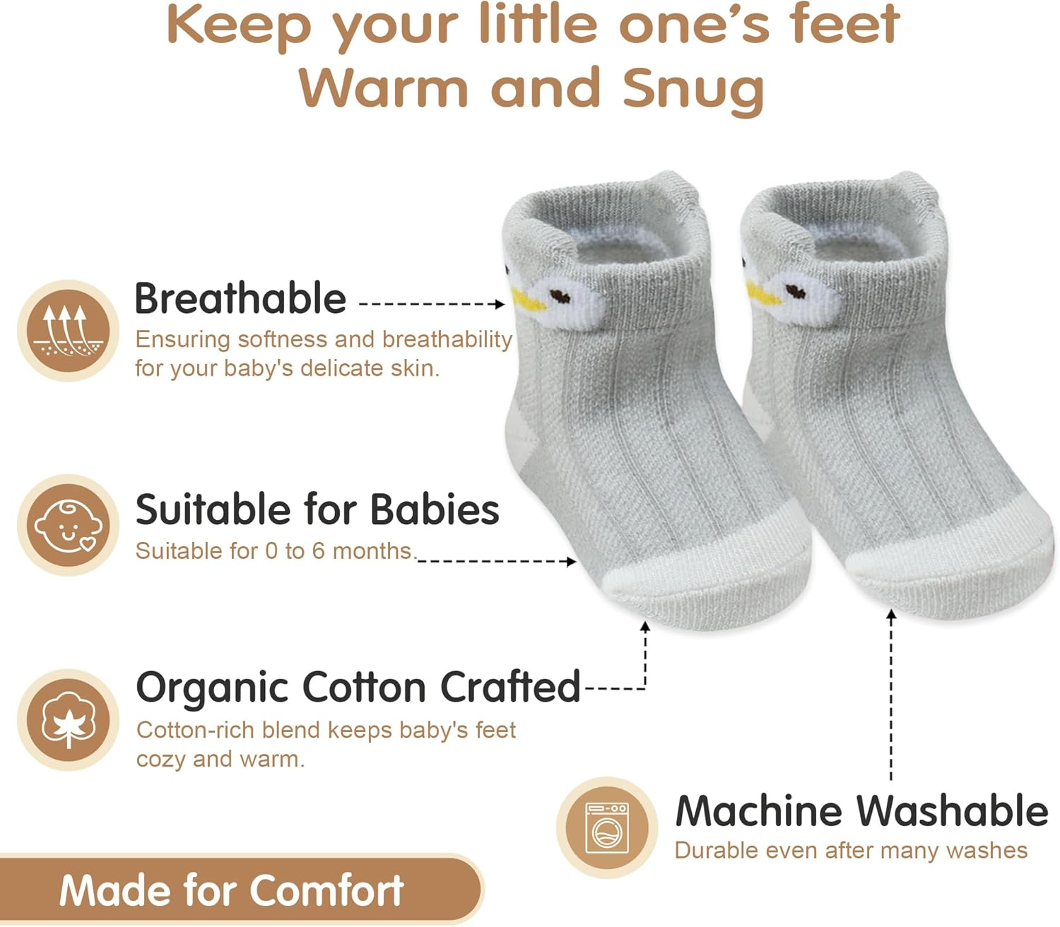 Organic Baby Grip Socks 7-Pack &ndash; Non-Slip Cotton Ankle Socks with Cute Animal Prints for Boys & Girls, Warm Slipper Socks image number 5