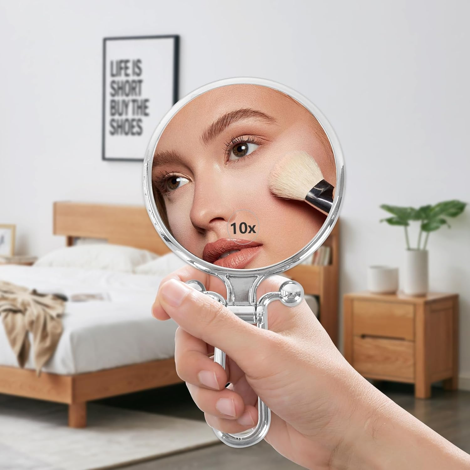 Hand Mirror, Magnifying Mirror 10X/1X, Handheld, Double Sided Travel, Hand Mirror with Handle, Hand Held Compact Mirror Portable Foldable Makeup Mirror (Silver) image number 5
