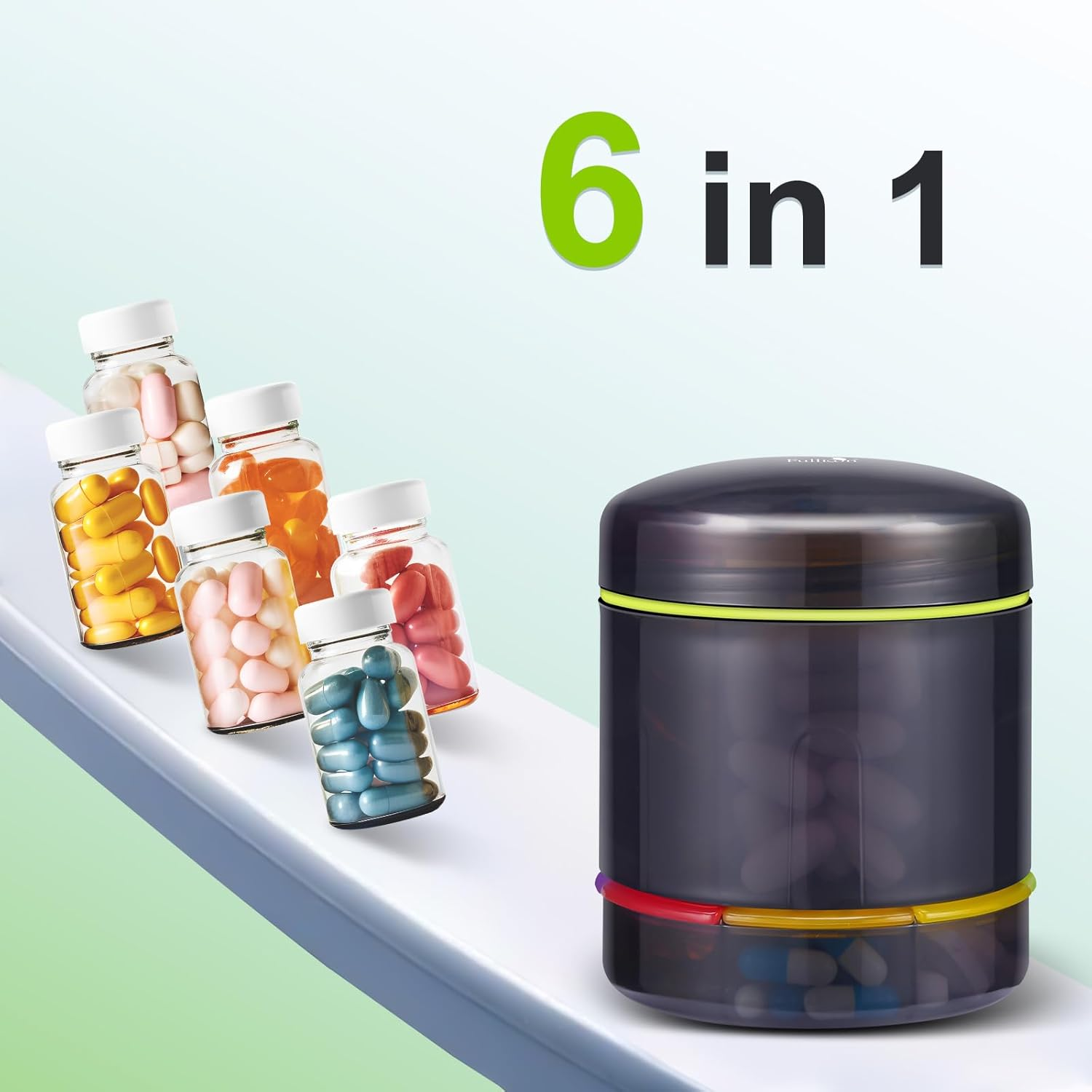 Fullicon Detachable Travel Pill Organiser, Moisture Proof 7 Day Extra Large Pill Box Organizer, Spill Proof Pill Case, Secure Medicine Organizer, Portable Pill Dispenser (Black)