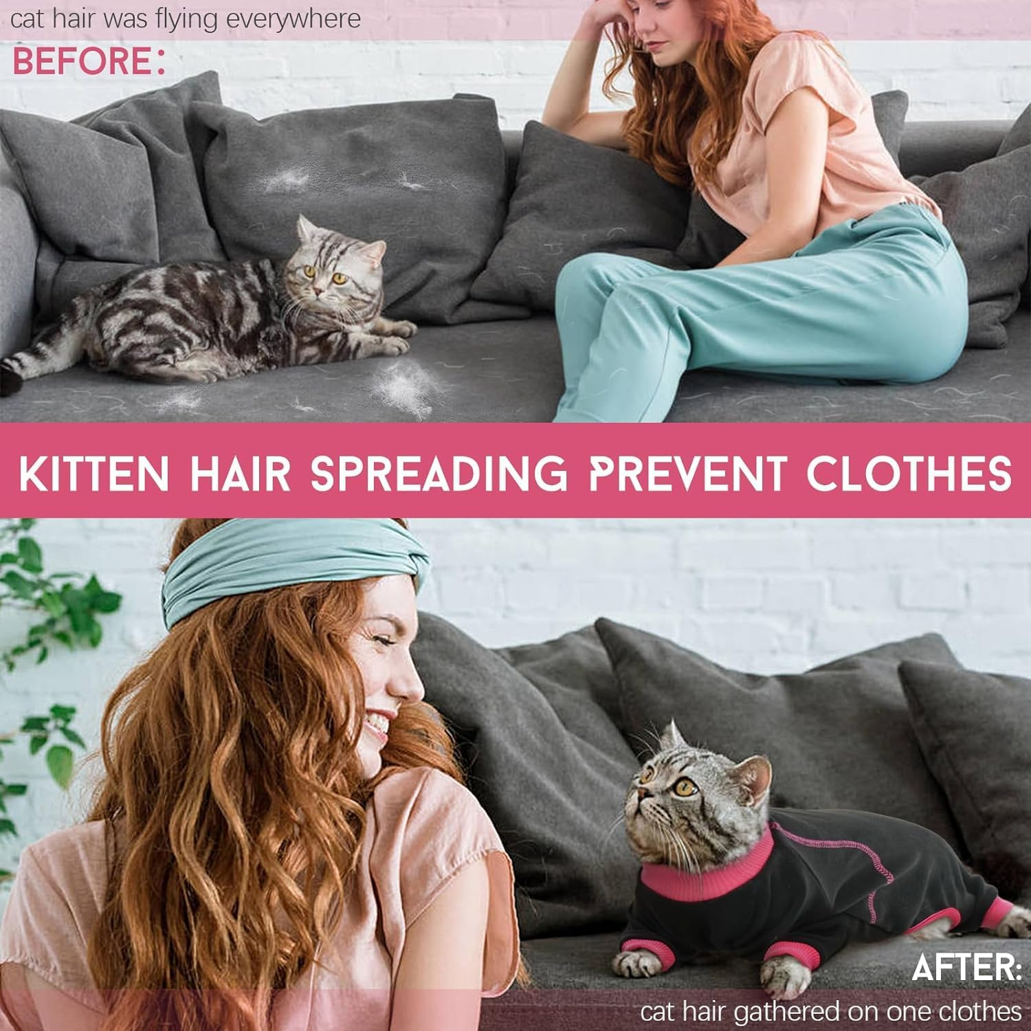 DENTRUN Cat Surgery Recovery Suit Cat Post Surgery Suit Cat Clothes for Cats Only Kitten Clothes Cat Onesie Cat Outfit E-Collar Alternative Cat Jumpers Lost Hair Removable Breathable image number 6