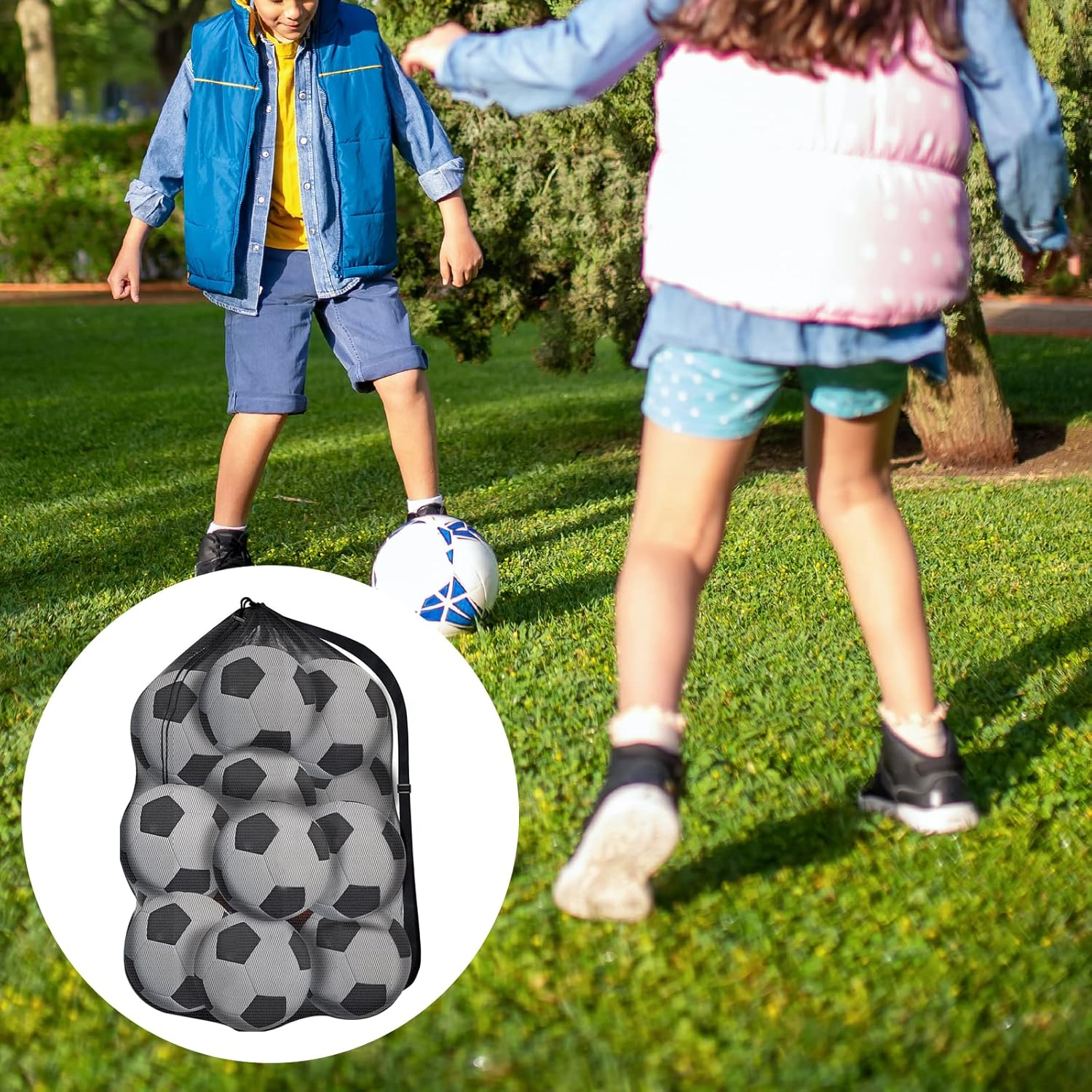 KINBOM Mesh Ball Bags Drawstring Large, Extra Large Sports Ball Bag Net Sturdy Mesh Equipment Bag for Storing Basketball Volleyball Soccer Tennis Sportswear Team Jersey (39.4X28.3Inch) image number 3