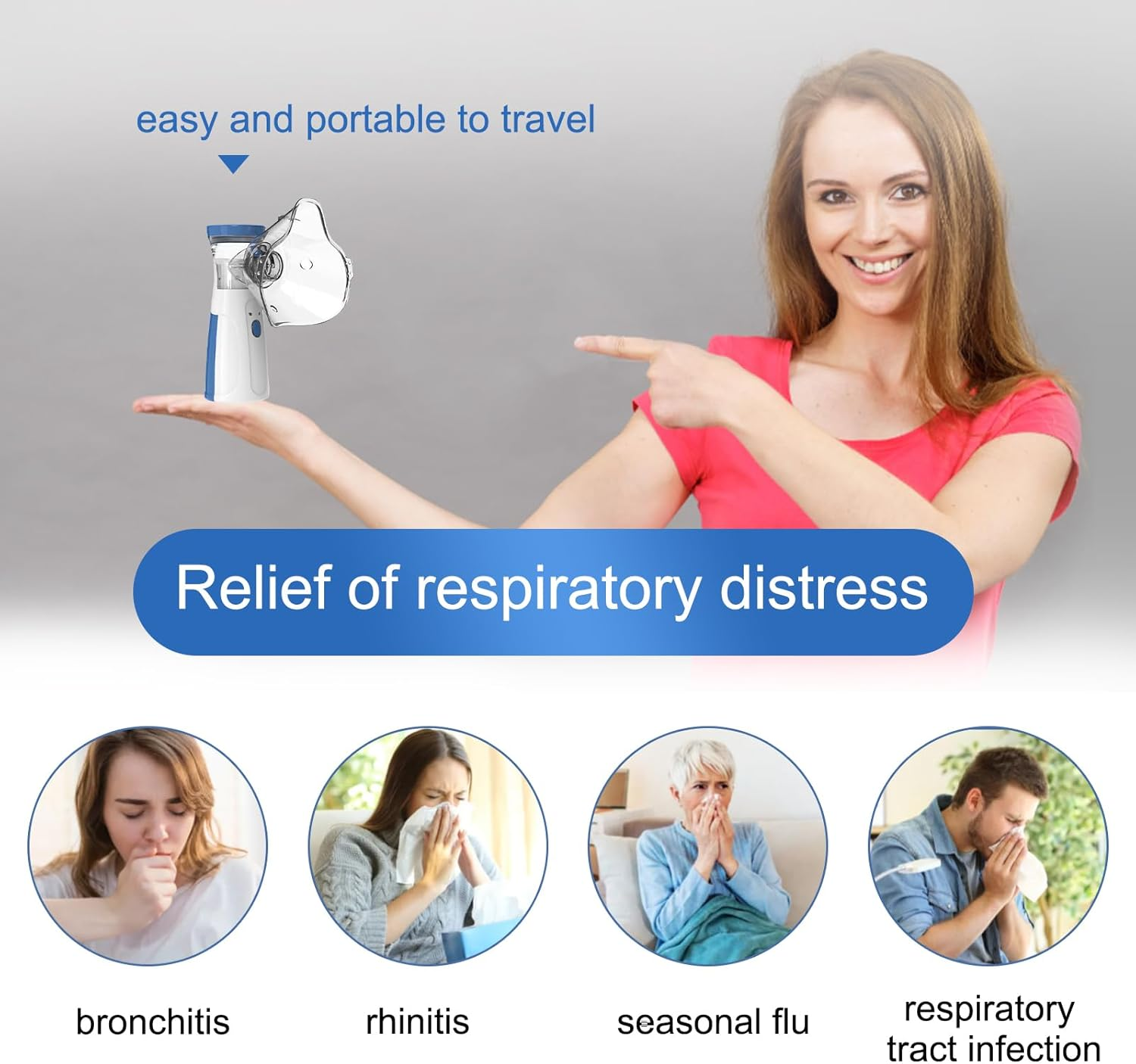 Inhalator, Portable Inhaler for Adults and Children, Low Noise Inhaler with 2 Mask and Mouthpiece, Hand Nebulizer Set, Effective Treatment of Respiratory Diseases