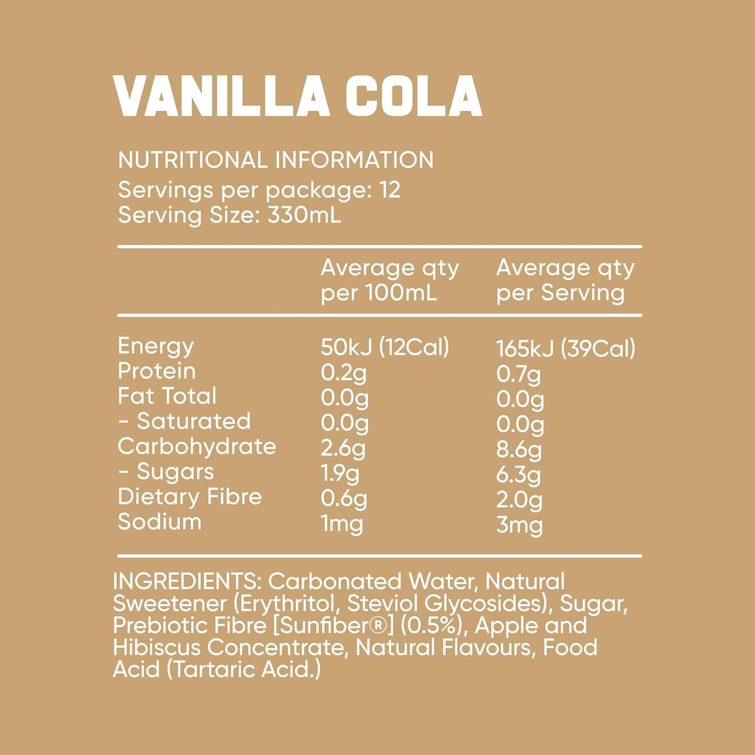 Bobby Vanilla Cola Flavoured Prebiotic Soft Drink 12 Pack of 330 Ml image number 3