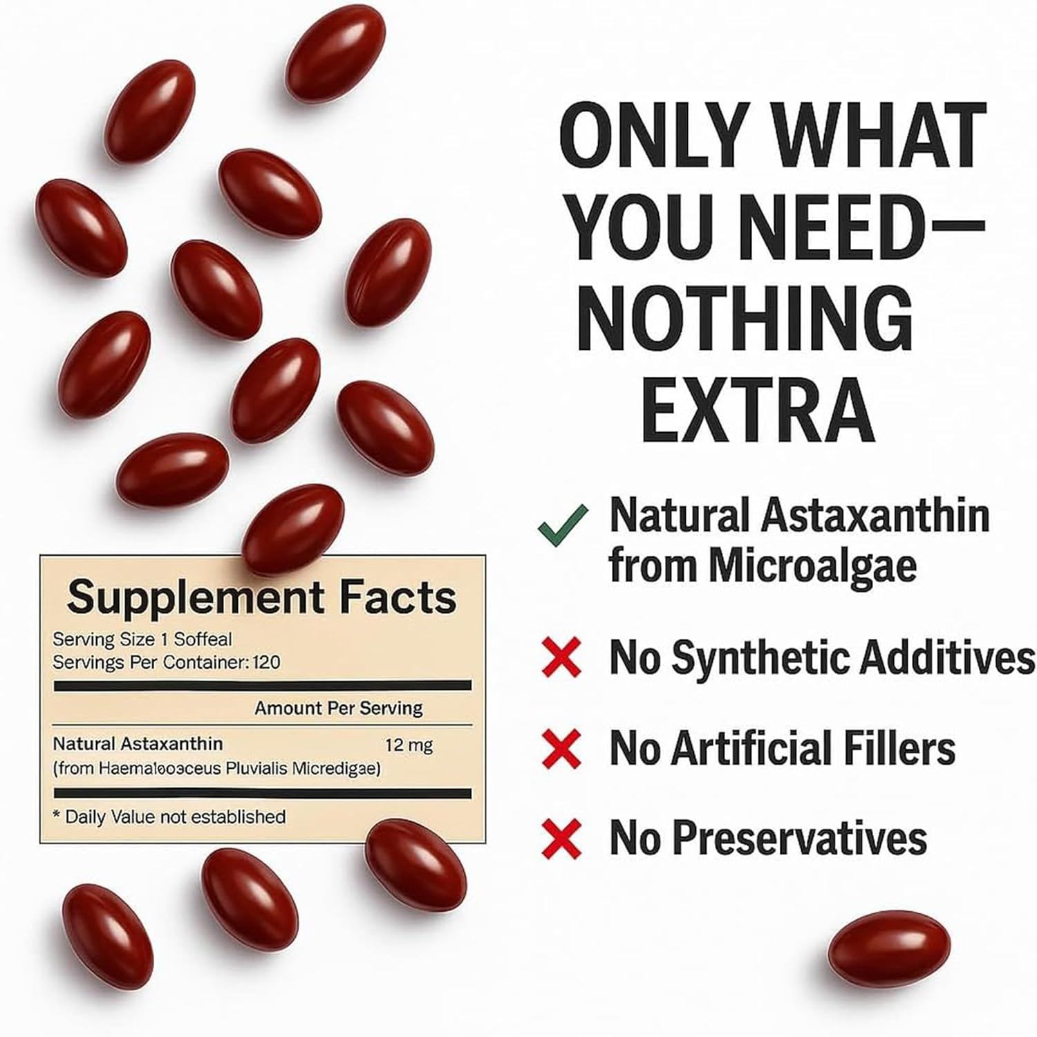 Astaxanthin Softgels 12Mg &ndash; Natural Antioxidant from Microalgae &ndash; Daily Balance & Eye Support &ndash; Non-Gmo, Gluten-Free image number 5