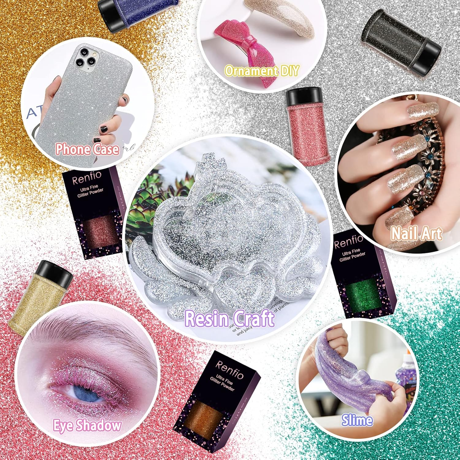 Renfio Ultra Fine Glitter Powder Metallic Resin Glitter 2.11 Oz (60G) PET Flakes Crafts Sequins 1/128" 0.008" 0.2Mm Epoxy Chips Flakes for Tumblers Slime Decoration - Silver