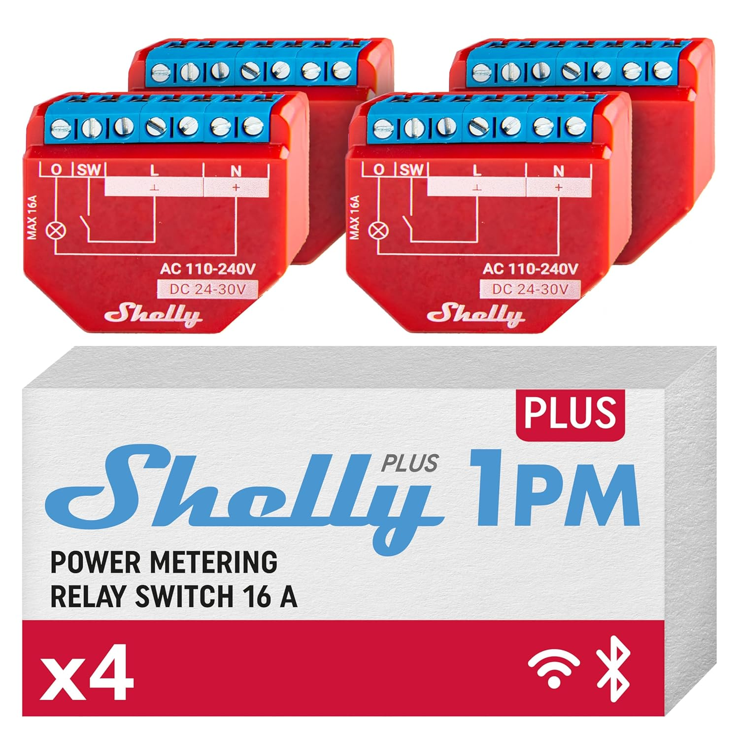 Shelly plus 1PM | Wifi & Bluetooth Smart Relay Switch with Power Measurement | Home Automation | Alexa & Google Home Compatible | No Hub Required | Wireless Lighting Control (4 Pack) image number 3