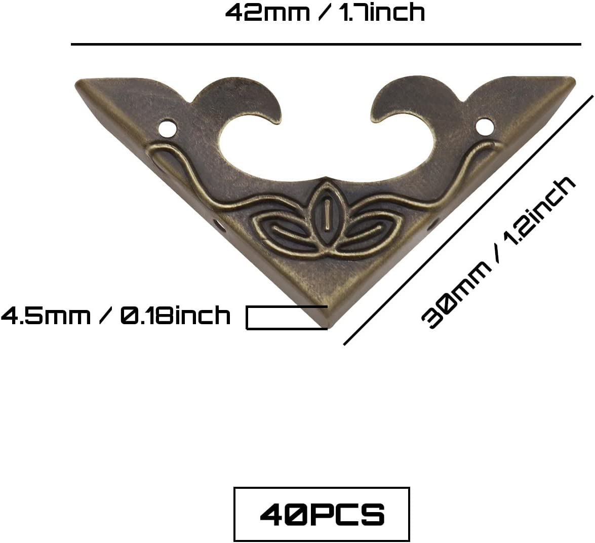 Ecsing 40Pcs Vintage Box Corner Protectors Antique Metal Corner Protector with Screws Decorative Edge Cover for Desk Cabinet Jewelry Box Bronze image number 5