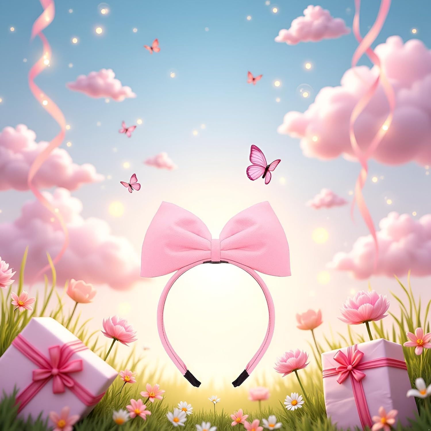 2Pcs Sweet Pink Halloween Bow Headband Bowknot Hair Hoops Bands Headpiece Hairband for Women and Grils,Women Christmas Birthday Party Decorations Accessories Easy to Wear,Headbands Hair Accessories image number 5