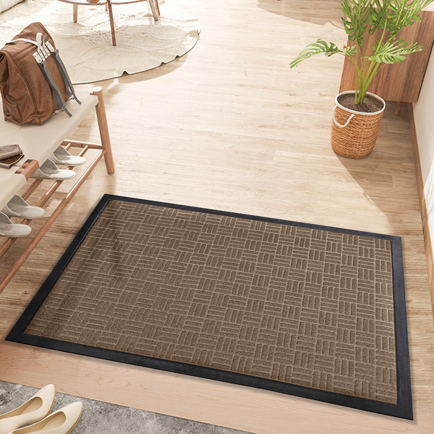 Door Mats Outdoor Indoor, Heavy Duty Non Slip Welcome Mats for Front Door, Easy Clean outside Doormats for Outdoor Entrance Home Entry Mat, Patio Waterpoor Rubber Door Mat, 45X70CM Brown image number 2