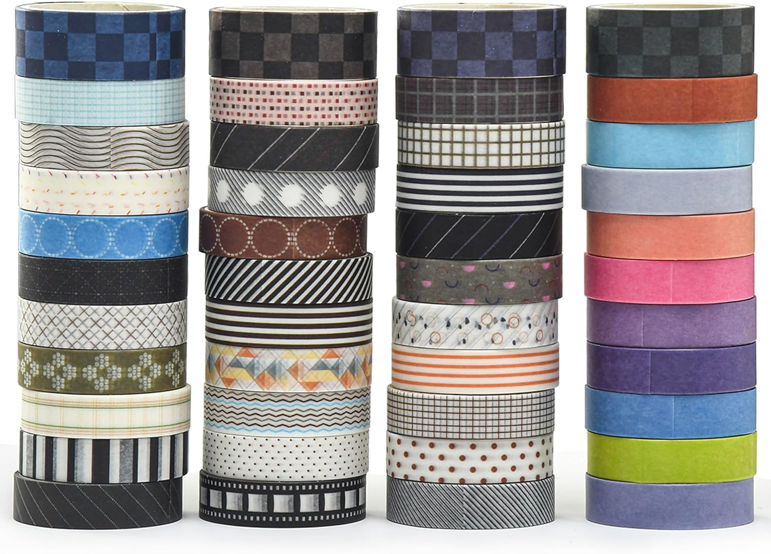 Songdao 44 Rolls Basic Washi Tape Pack Solid Colors Arts Adhesive Tapes Plaid Patterns Decorative Masking Tape Sets for Craft, Kids, Scrapbook, DIY, Gift Wrapping