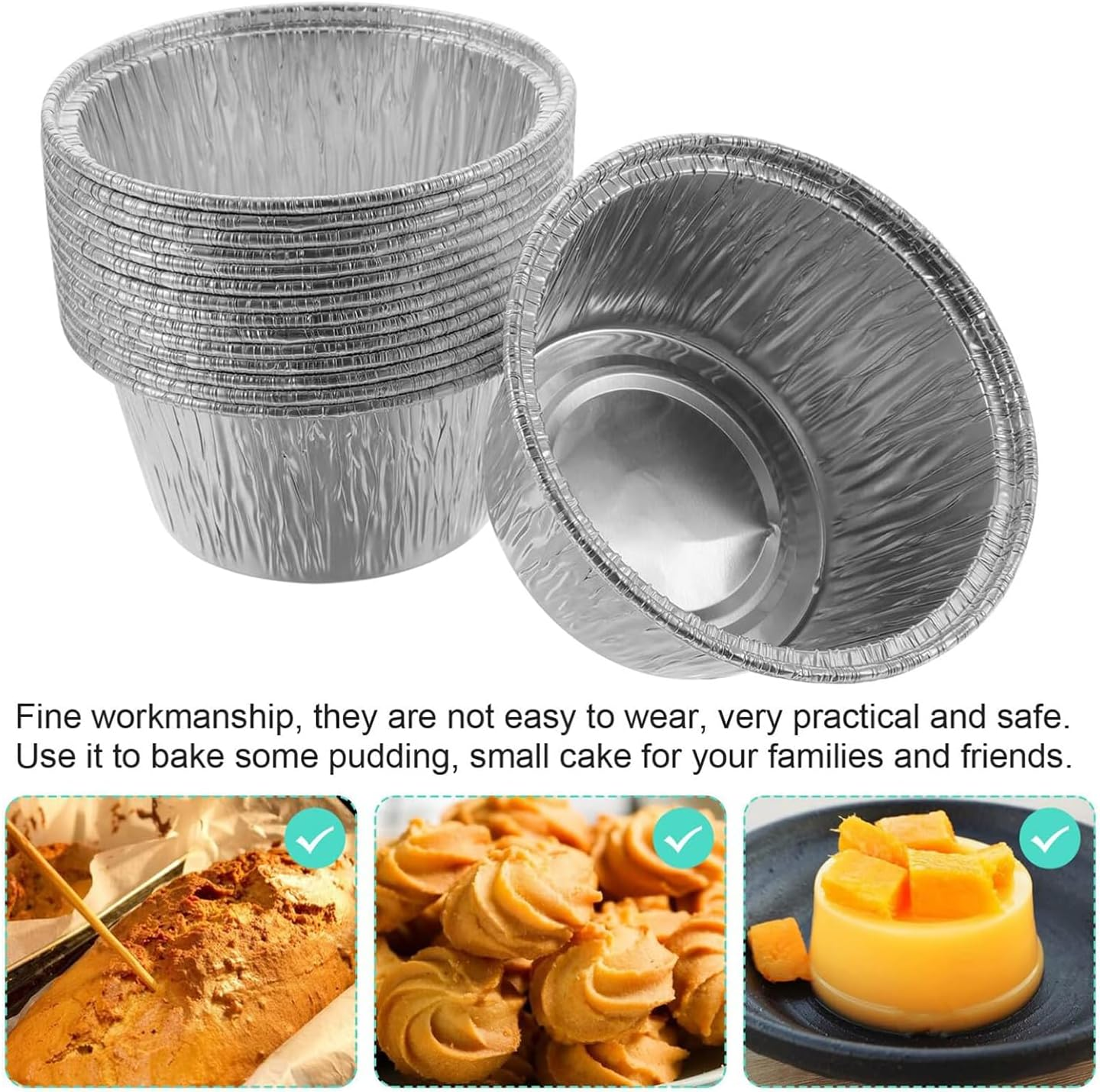 Lyfengdeam 100Pcs Cupcake Baking Cups Aluminium Foil Muffin Cups Pudding Molds Egg Tart Baking Cups Dessert Containers 3In image number 2