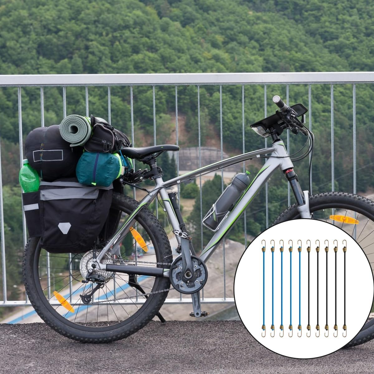 NILLOS Elastic Bungee Cords, 10 PCS Black and Blue Elastic Rope Rubber Strap with Metal Hooks for Bikes, Wire Racks, Tents, Luggage (About 27Cm/10.6In) image number 3