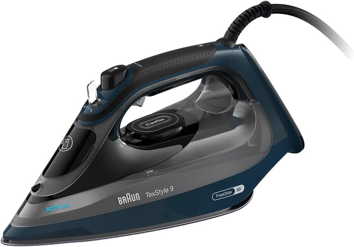 Braun Texstyle 9 SI9684DB, Steam Iron with Freeglide 3D Superceramic Plate, Precision Tip, Vertical Iron, Anti-Drip Function, 330Ml Tank, 260G/Min Steam, 3200W, Blue image number 1