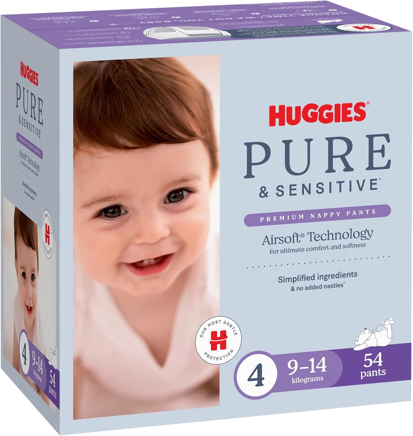 Huggies Pure & Sensitive Nappy Pants Size 4 (9-14 Kg) 54 Count - Packaging May Vary