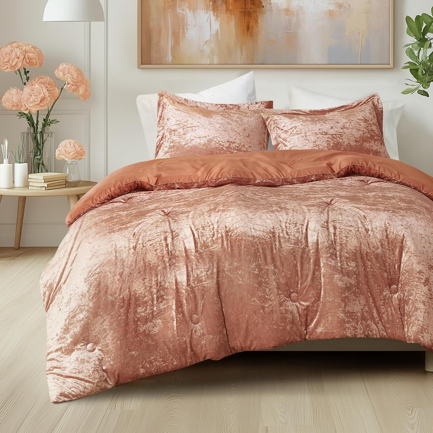 Comfort Spaces Juliette Luxe Comforter Set Velvet Lush with Natural Sheen, Soft Reverse Microfiber Modern All Season Cover, Cozy Bedding, Matching Sham, Grey Twin/Twin Xl(66"X90") 2 Piece