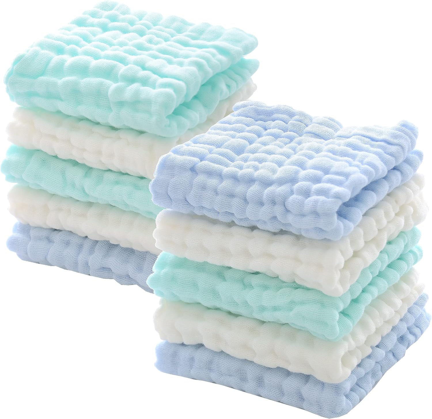 MUKIN Baby Washcloths - Natural Cotton Baby Wipes - Soft Newborn Baby Face Towel for Sensitive Skin- Baby Registry as Shower, 10 Pack 12X12 Inches (Pink,Yellow,White)