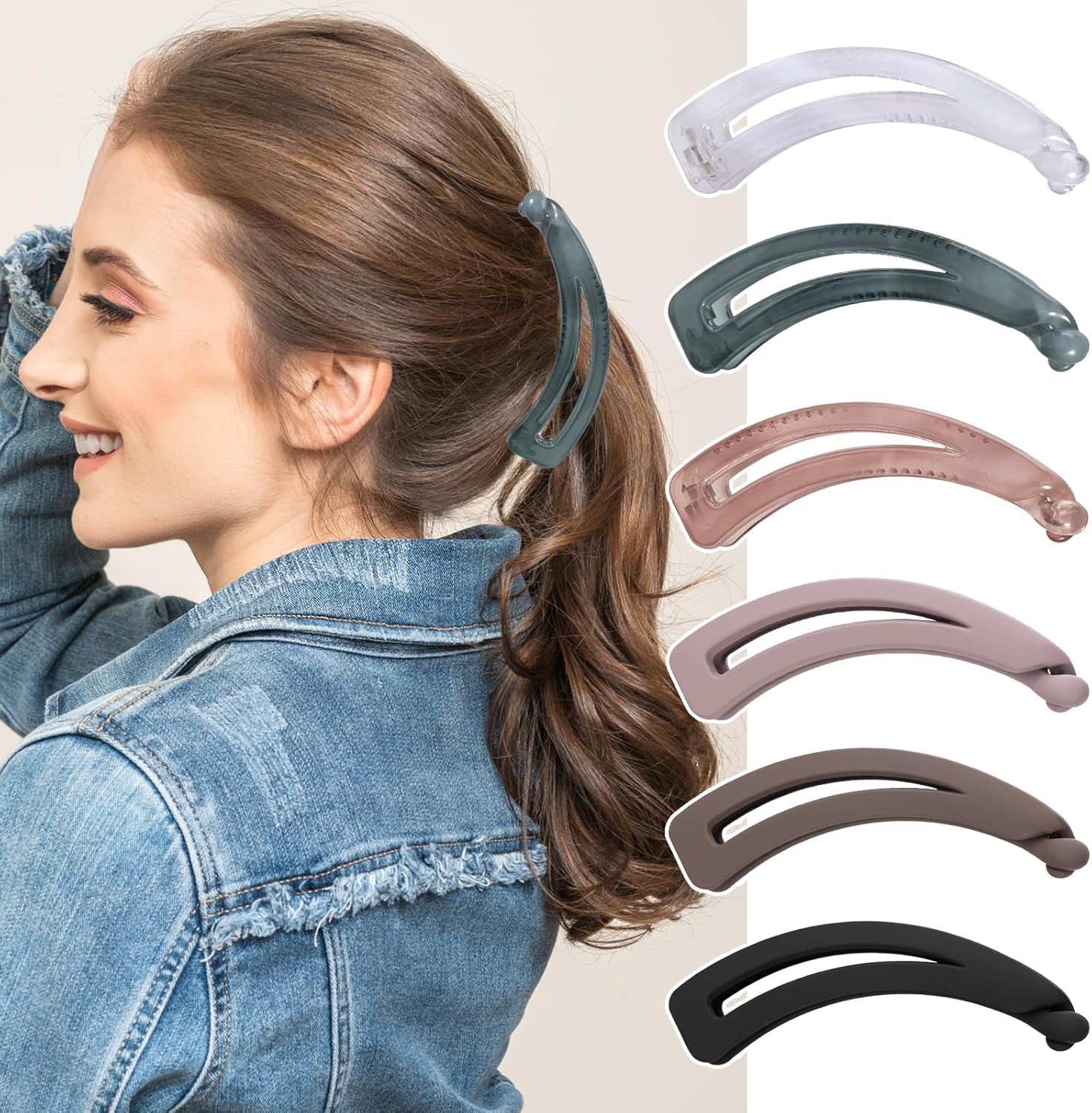 Pack of 6 Large Banana Hair Clips, Vintage Banana Hair Clips, Ponytail Hair Clip, Non-Slip Leopard Hair Clip, Hair Clips for Women, Girls, Thick Medium Hair image number 5