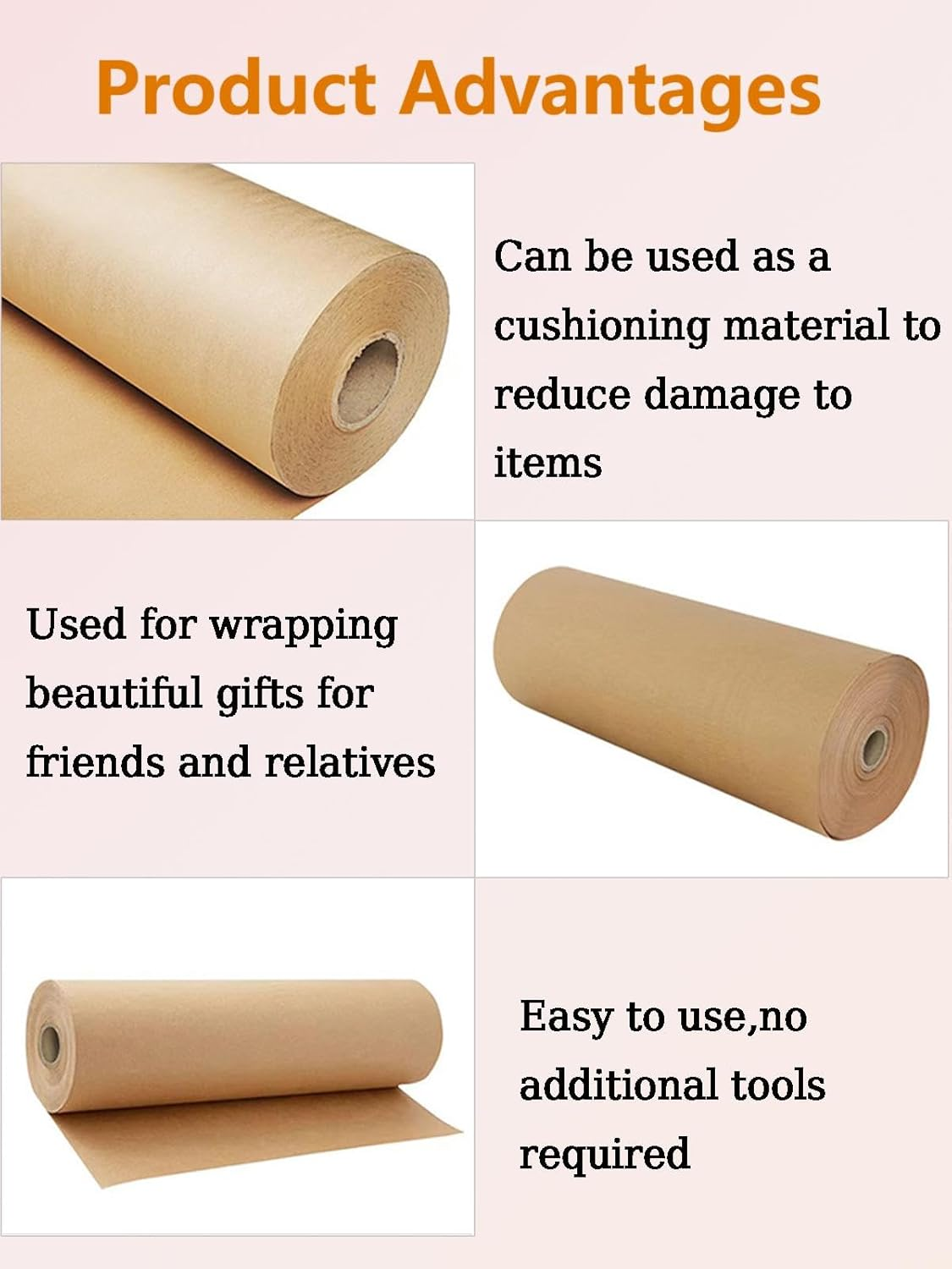2PCS Brown Kraft Craft Paper Rolls - Each Size 11.8" X 1181.1" (30Cm X 30M) - Ideal for Packaging, Shipping, Wrapping, Crafts, and More image number 1